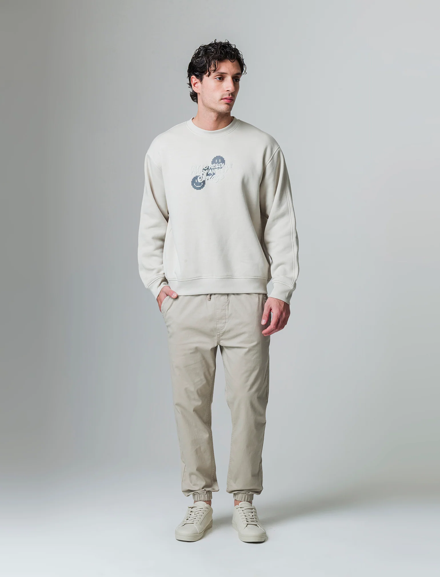 Pantaloni jogger in twill elasticizzato da uomo - Beige - Image 2
