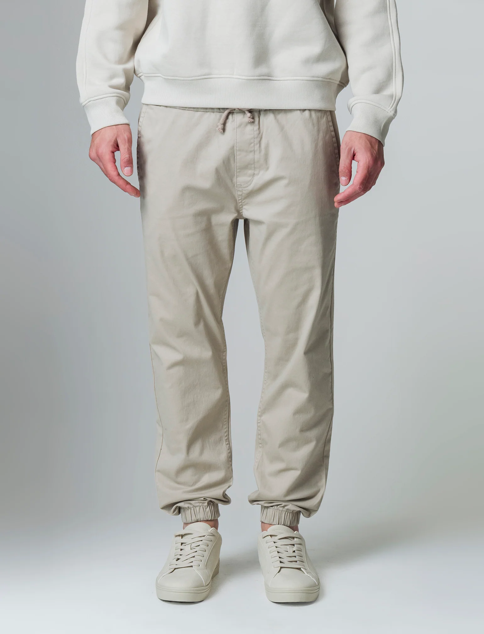 Pantaloni jogger in twill elasticizzato da uomo - Beige - Image 3