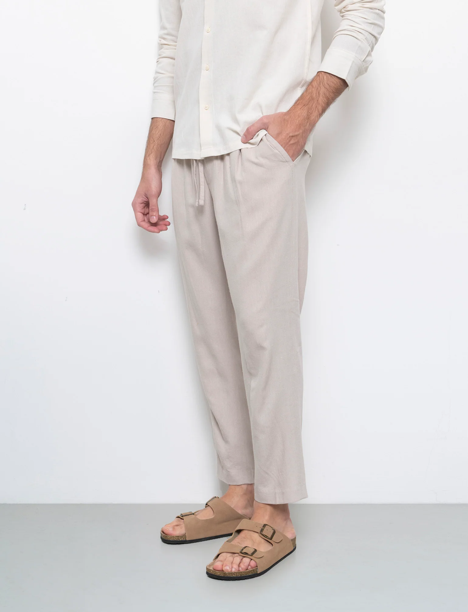 Pantaloni jogger misto lino da uomo - Sabbia
