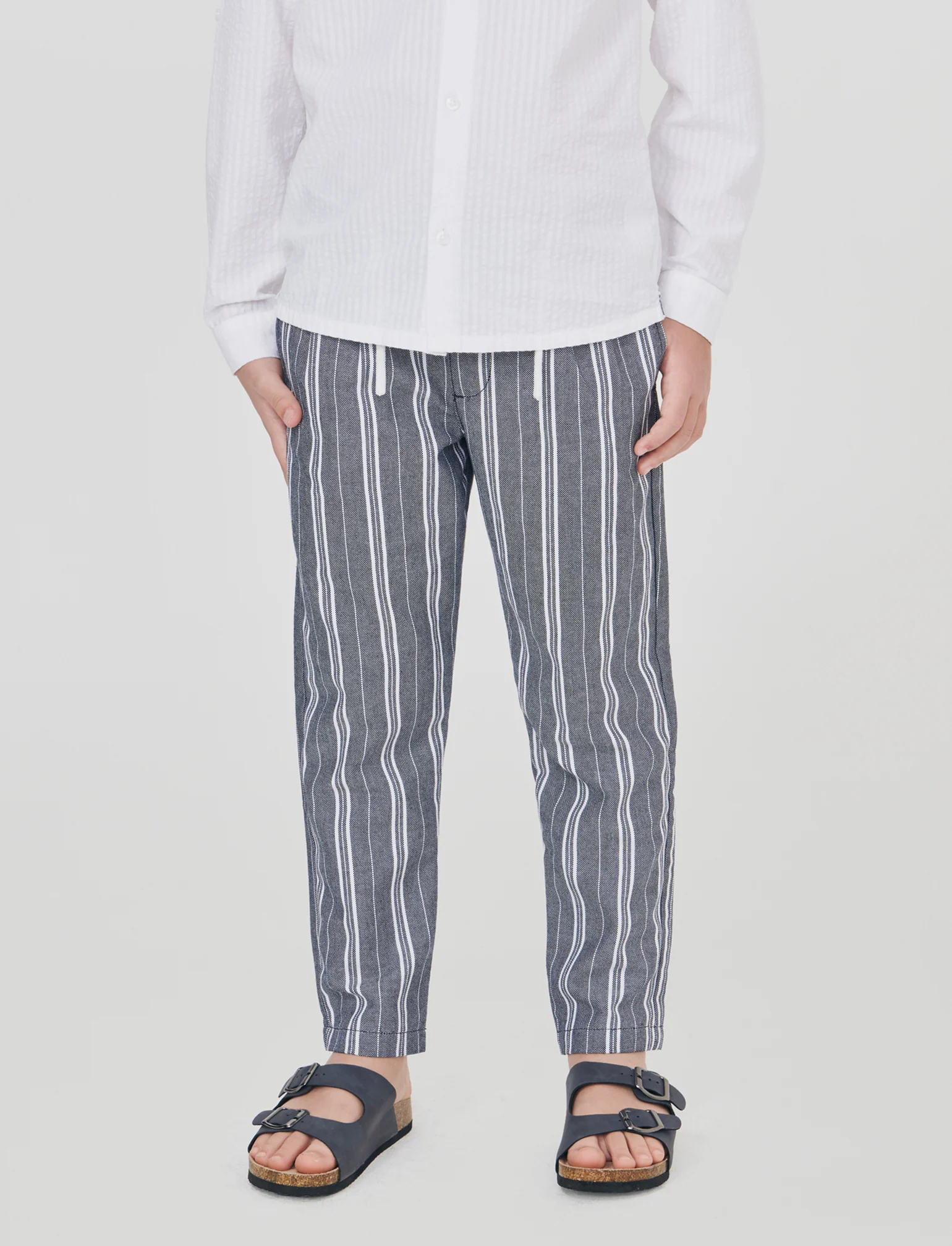 Pantaloni jogger rigati in cotone e lino - Righe - Image 2