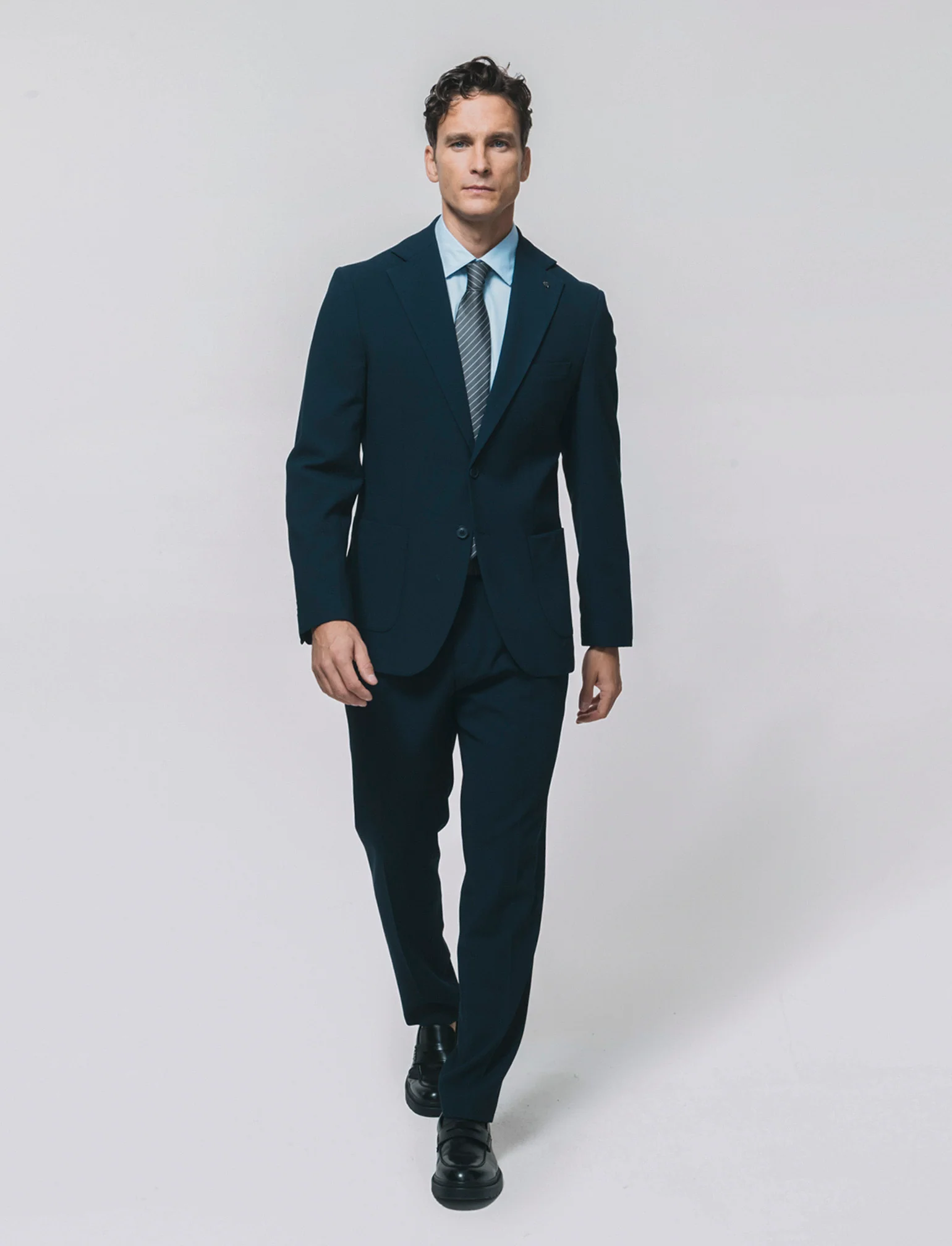 Pantaloni Micro Waffel Formali Fit - Blu - Image 3