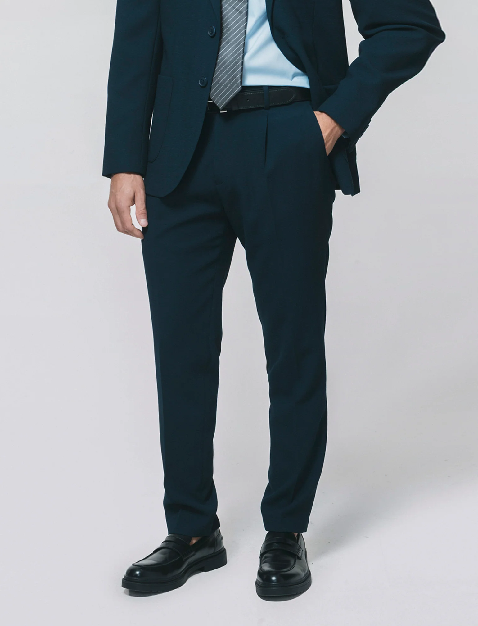 Pantaloni Micro Waffel Formali Fit - Blu - Image 4