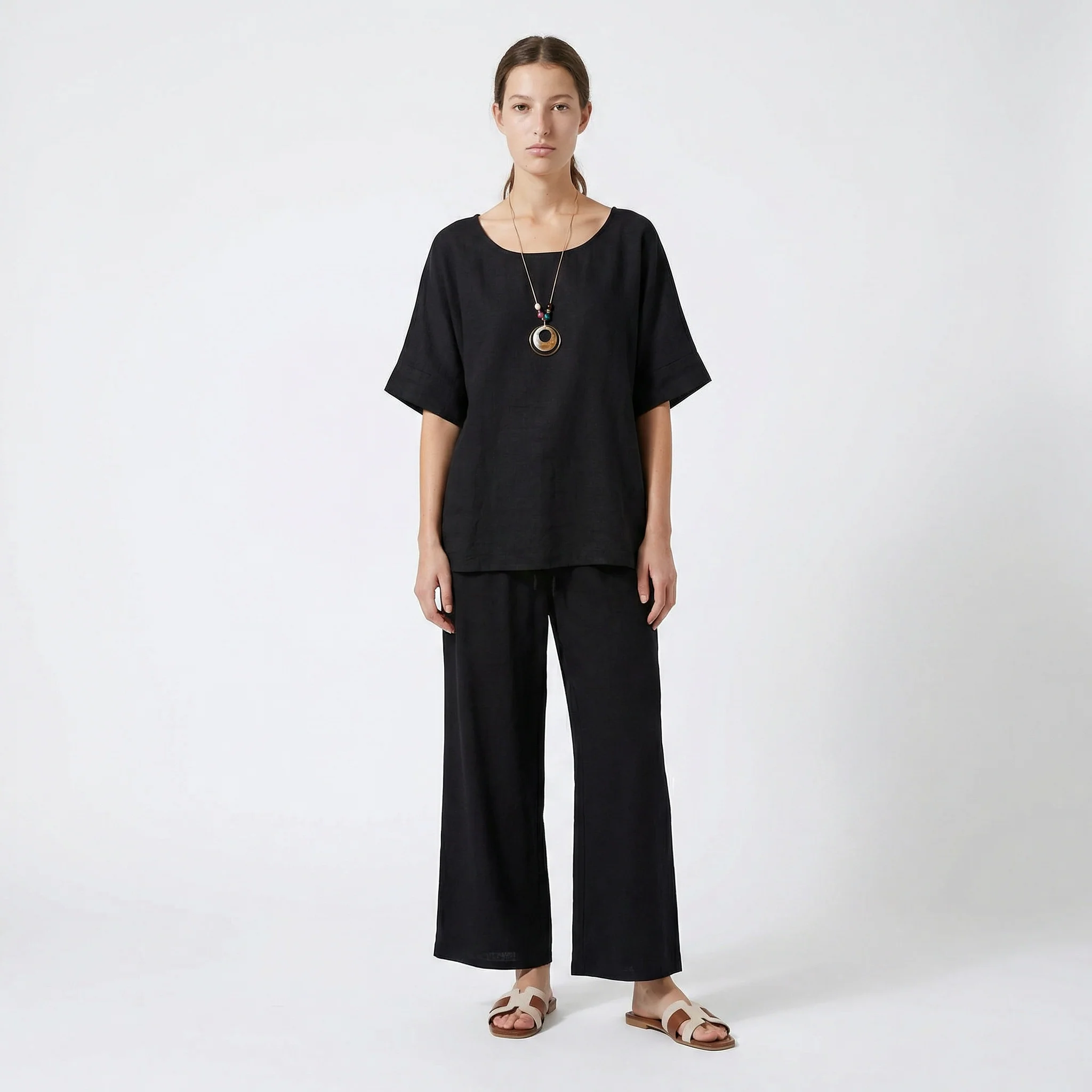 Pantaloni morbidi con elastico per lei - Nero - Image 4