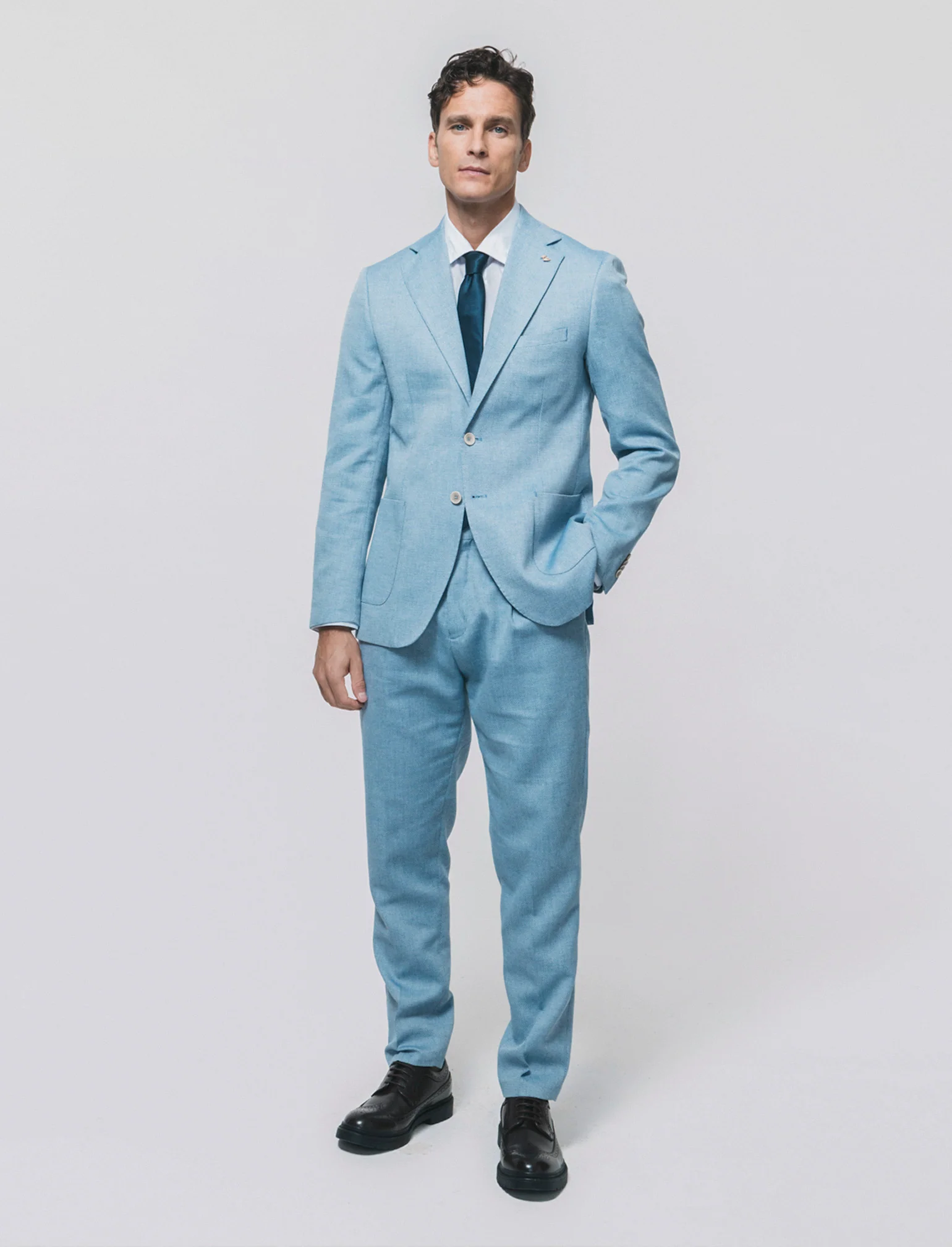 Pantaloni Oxford Formal Fit con Tasche - Celeste - Image 3