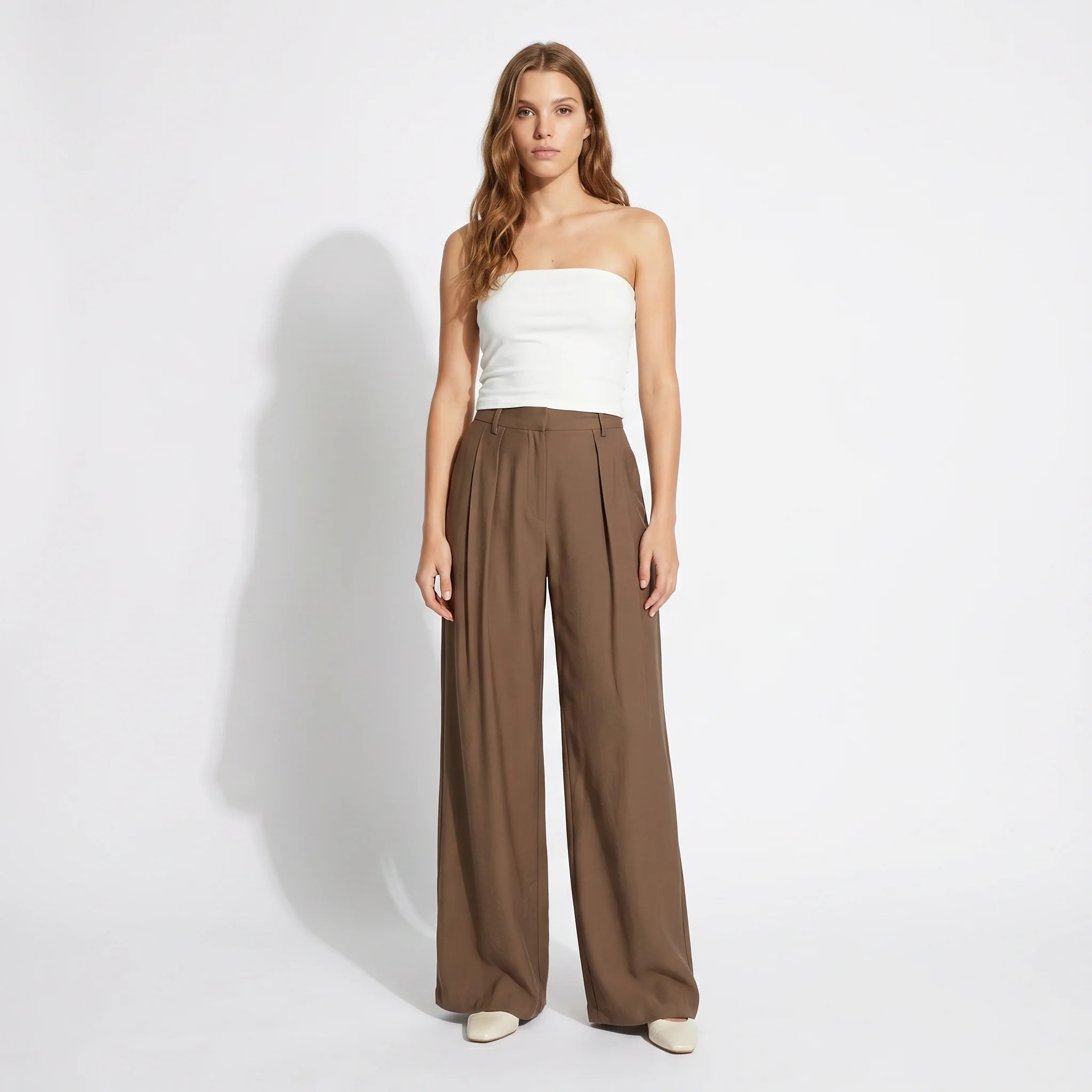 Pantaloni palazzo con pinches e tasche - Grigio fango