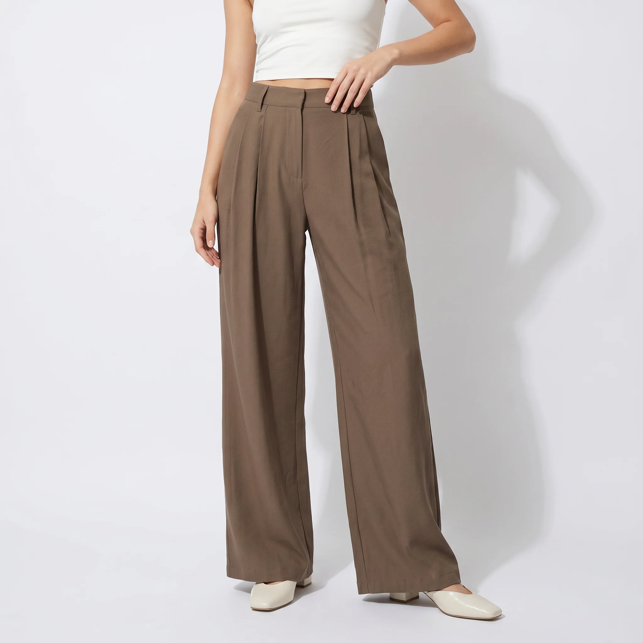 Pantaloni palazzo con pinches e tasche - Grigio fango - Image 2