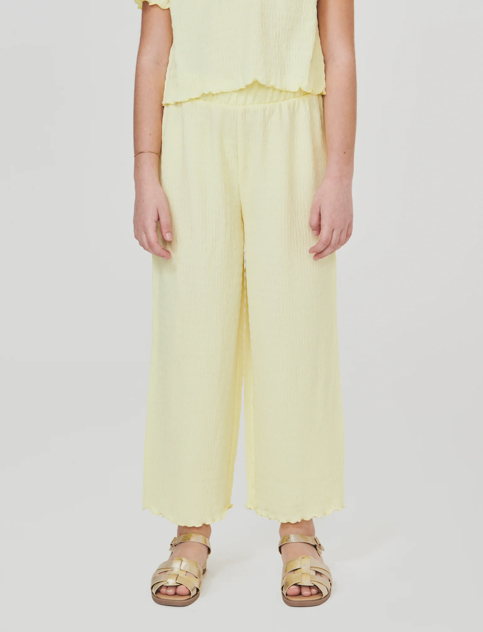 Pantaloni Palazzo Goffrati con Vita Elastica - Giallo - Image 5