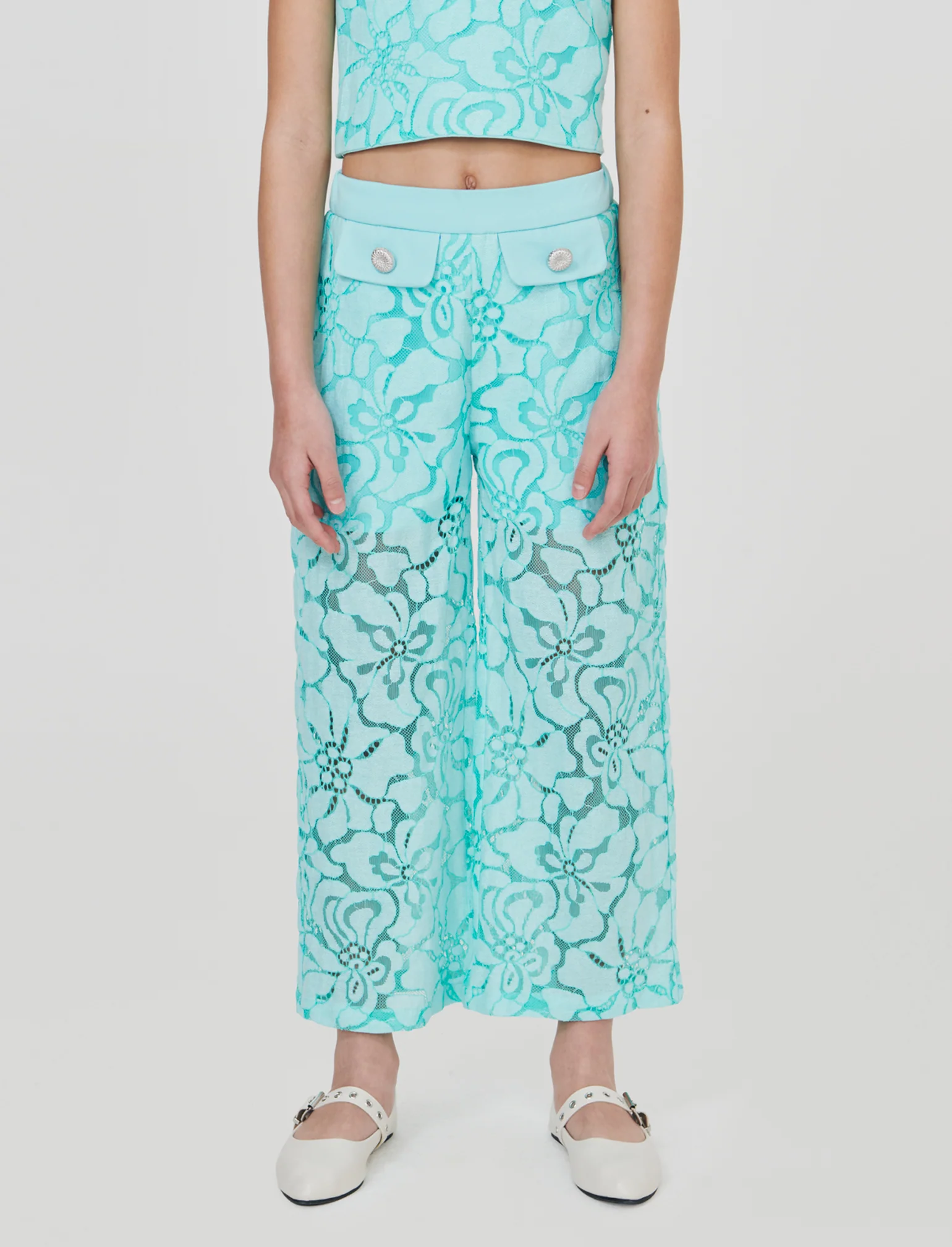 Pantaloni Palazzo in Macramè Colorati - Verde acqua - Image 3