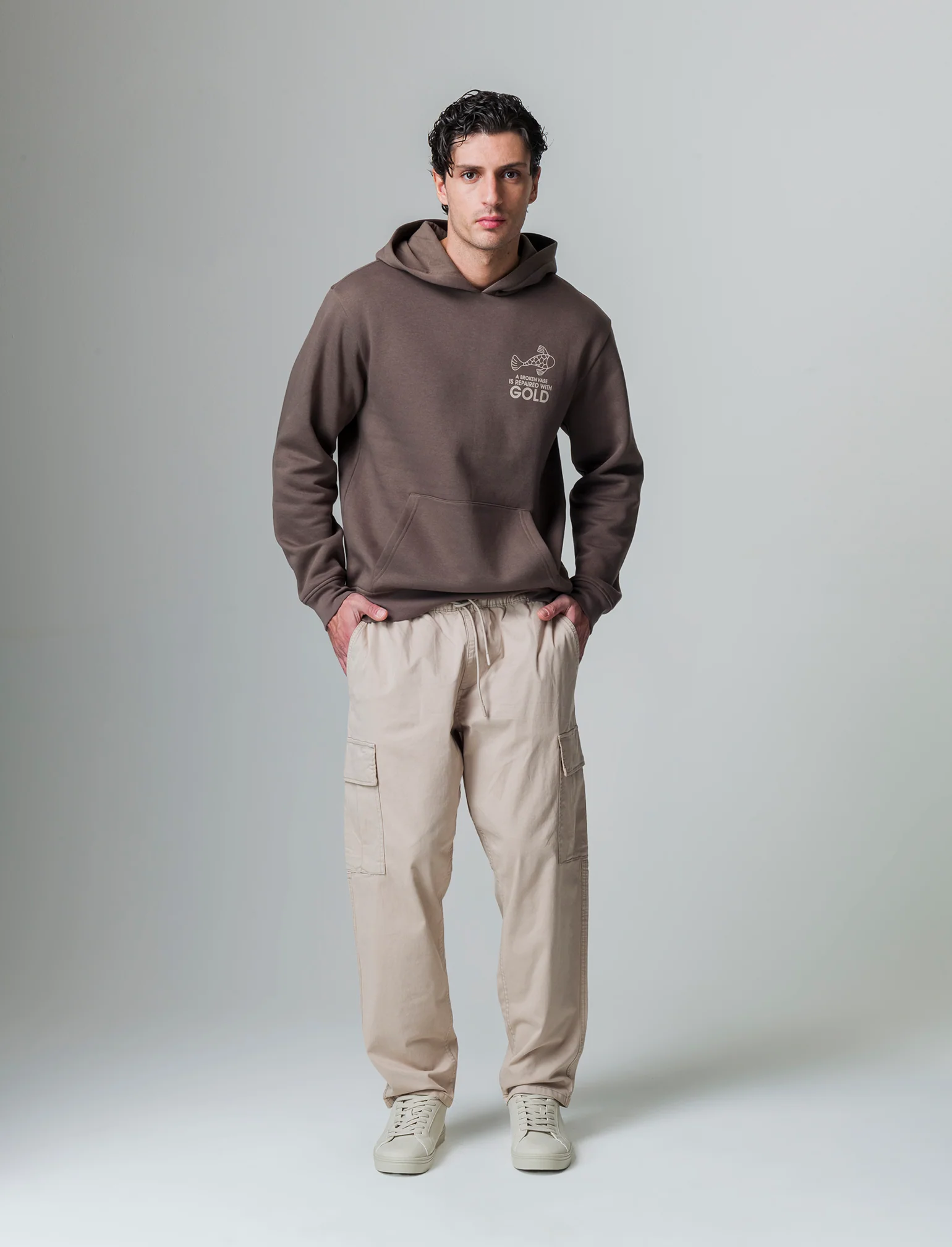 Pantaloni relaxed cargo in twill da uomo - Beige - Image 3