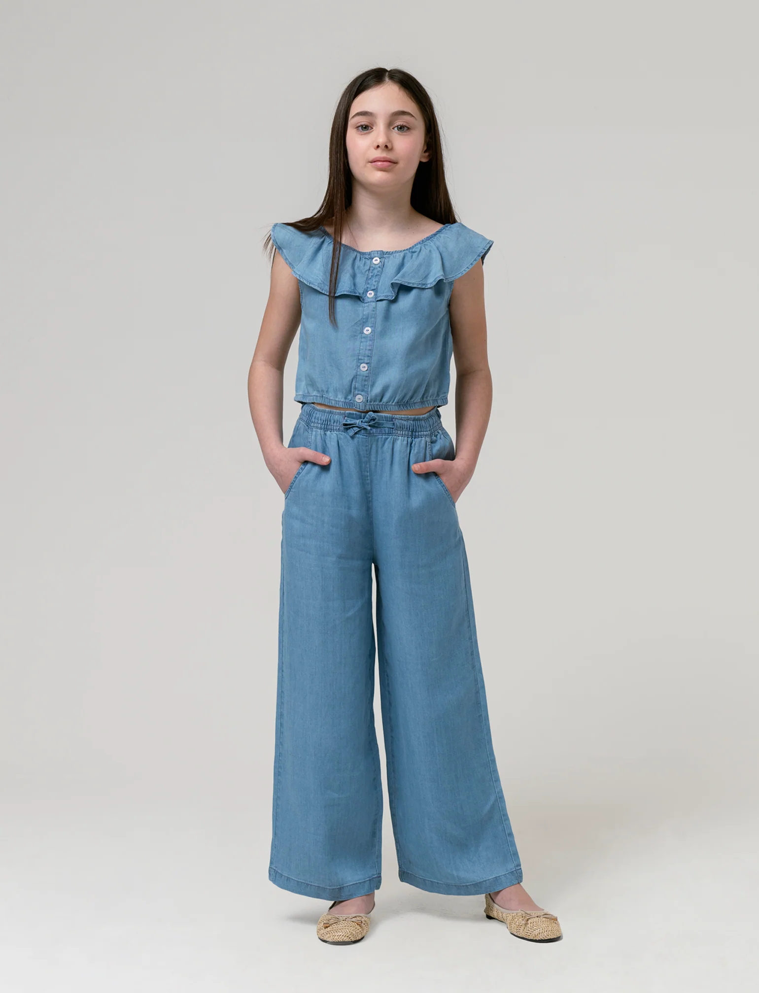 Pantaloni rigati da bambina - Denim - Image 3