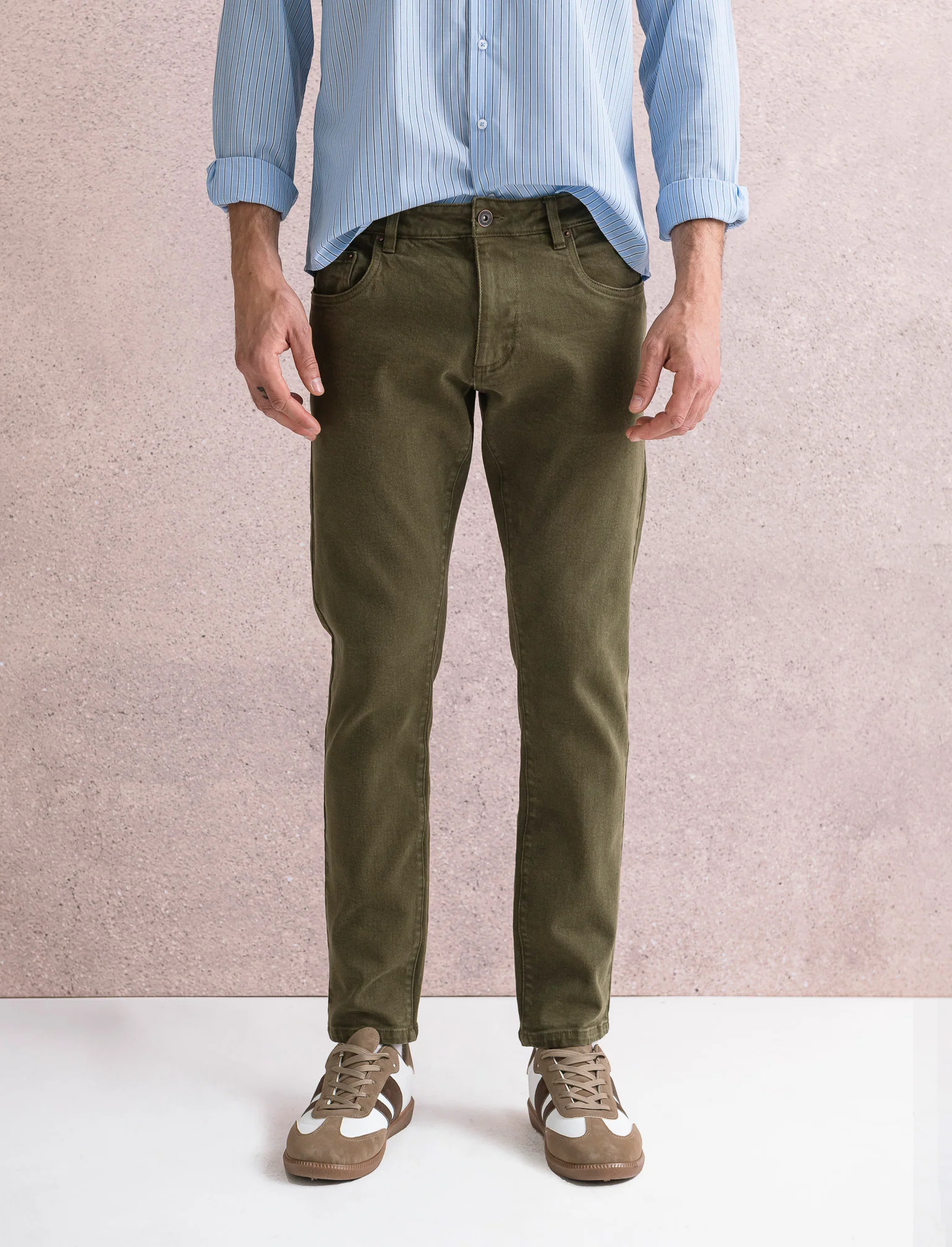 PANTALONI SLAVATI 5 TASCHE SLIM FIT - Verde kaki - Image 4