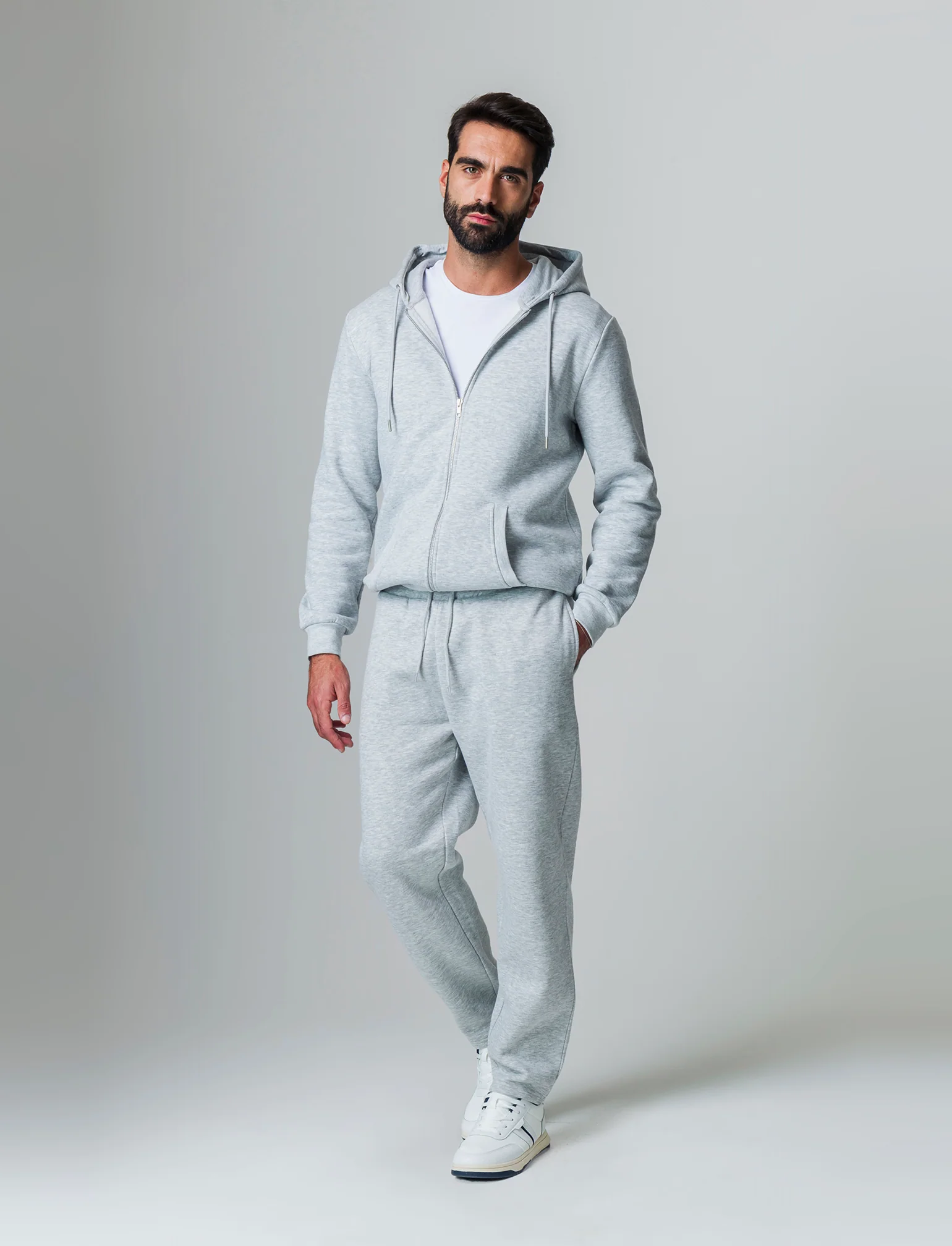 Pantaloni straight in felpa con vita jogger da uomo - Grigio mel. - Image 3