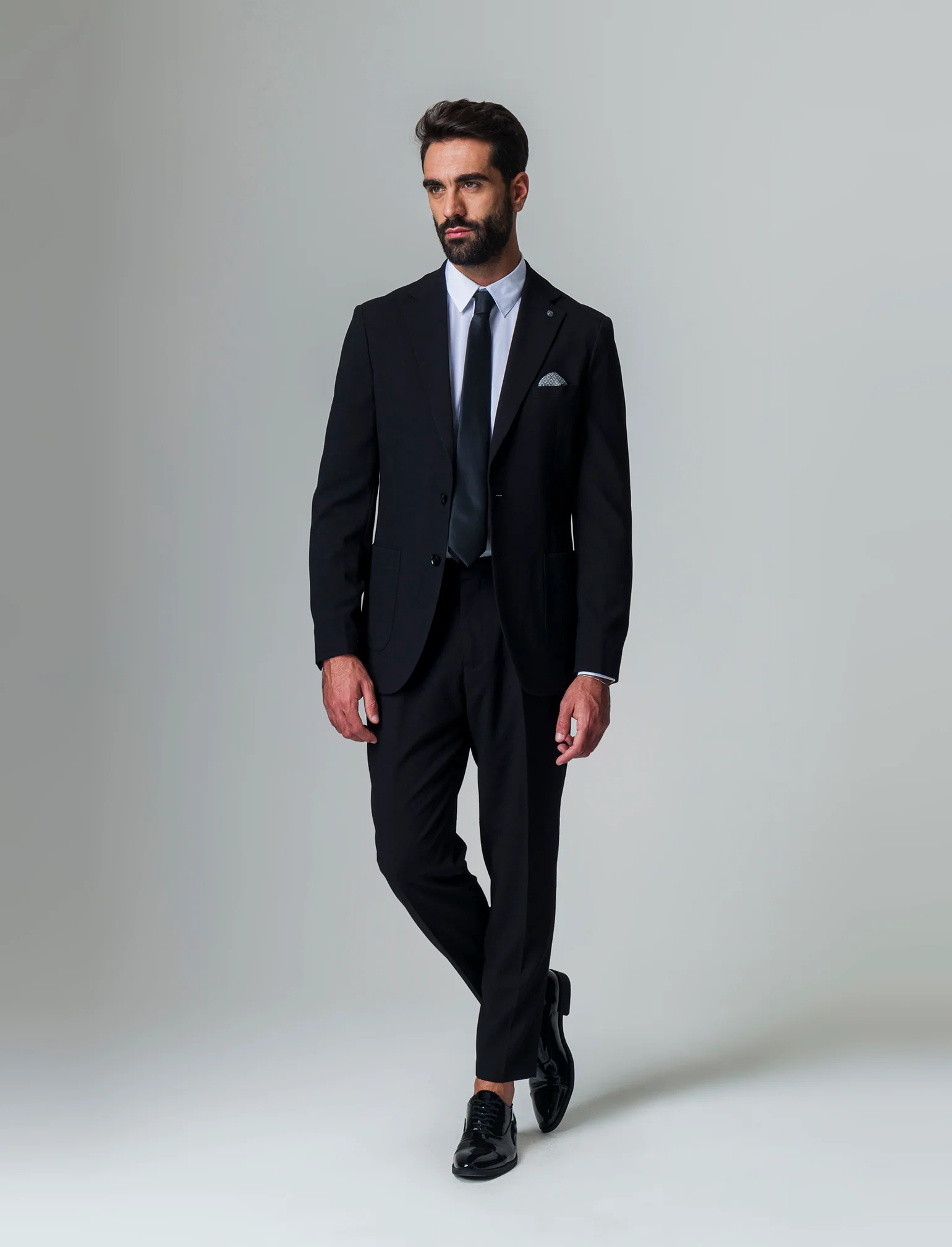 Pantaloni struttura micro waffel da completo da uomo - Nero - Image 3