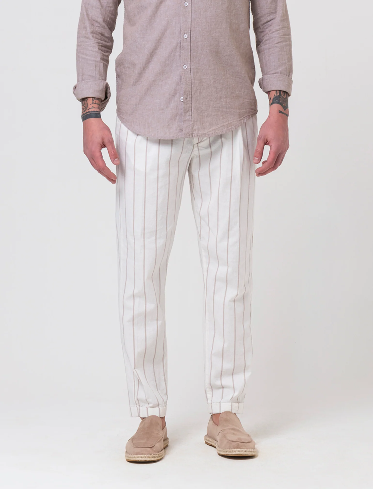 Pantaloni vita jogger misto lino da uomo - Bianco