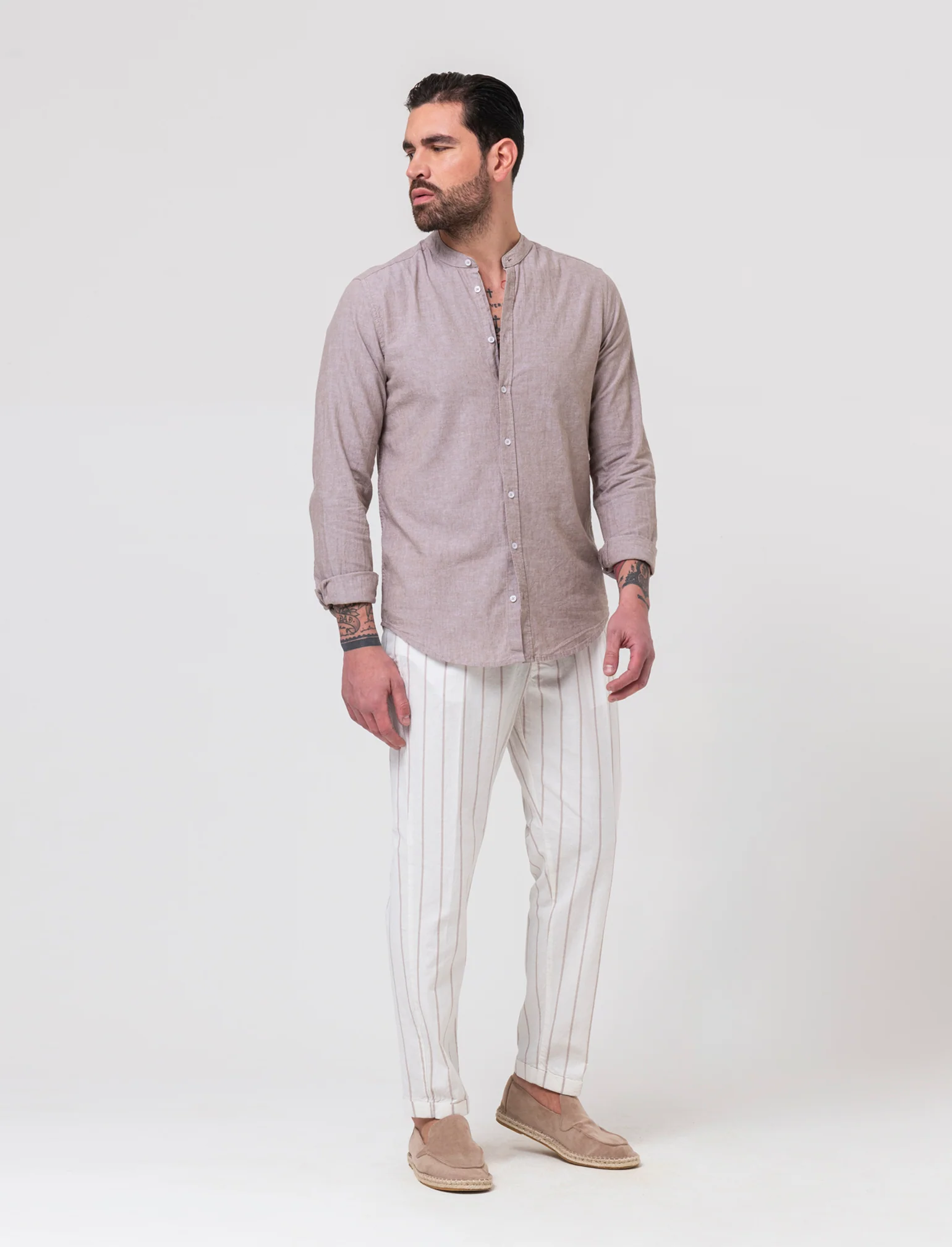 Pantaloni vita jogger misto lino da uomo - Bianco - Image 3