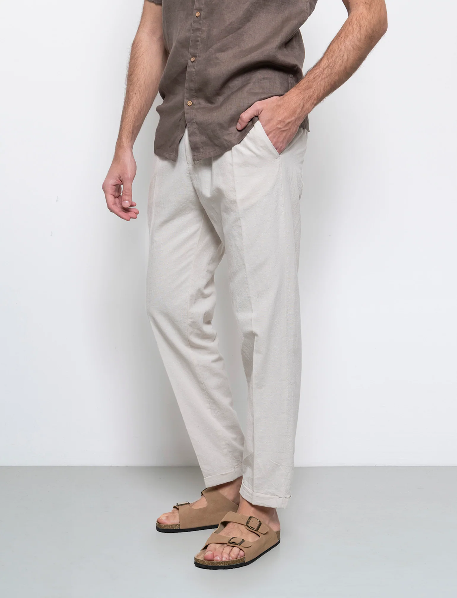 Pantaloni vita jogger misto lino da uomo - Grigio ghiaccio