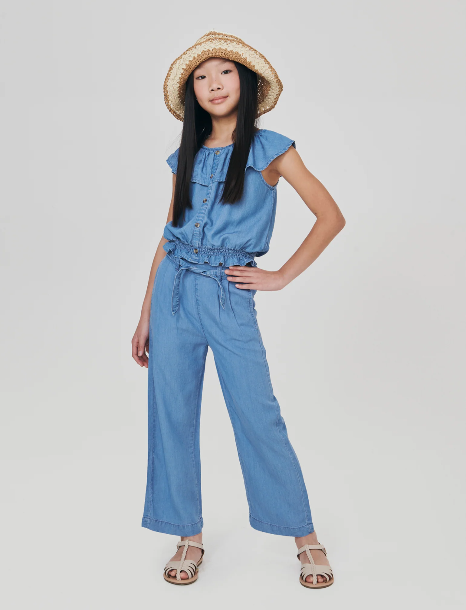 Pantaloni wide leg in chambray morbido - Denim - Image 3