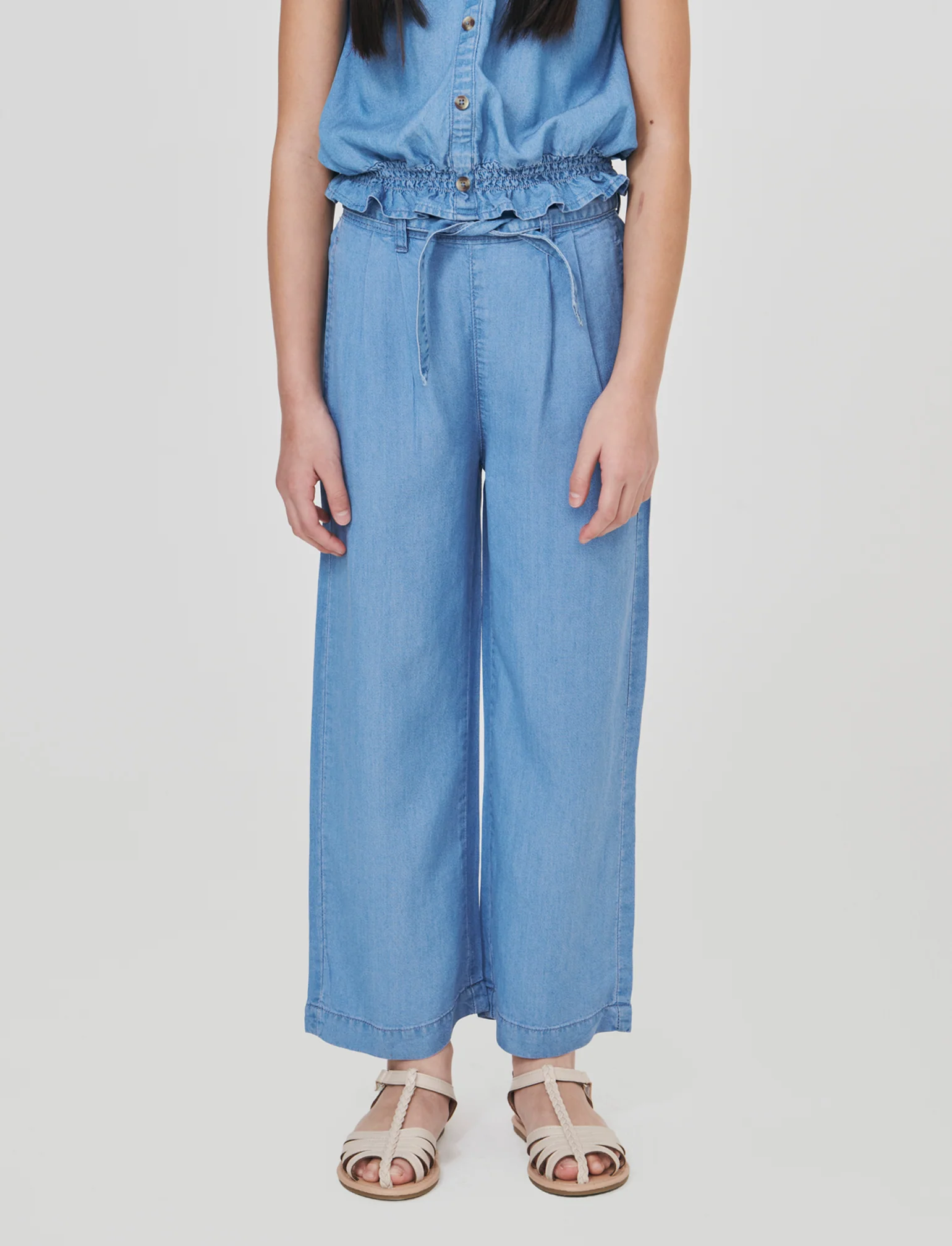 Pantaloni wide leg in chambray morbido - Denim - Image 4