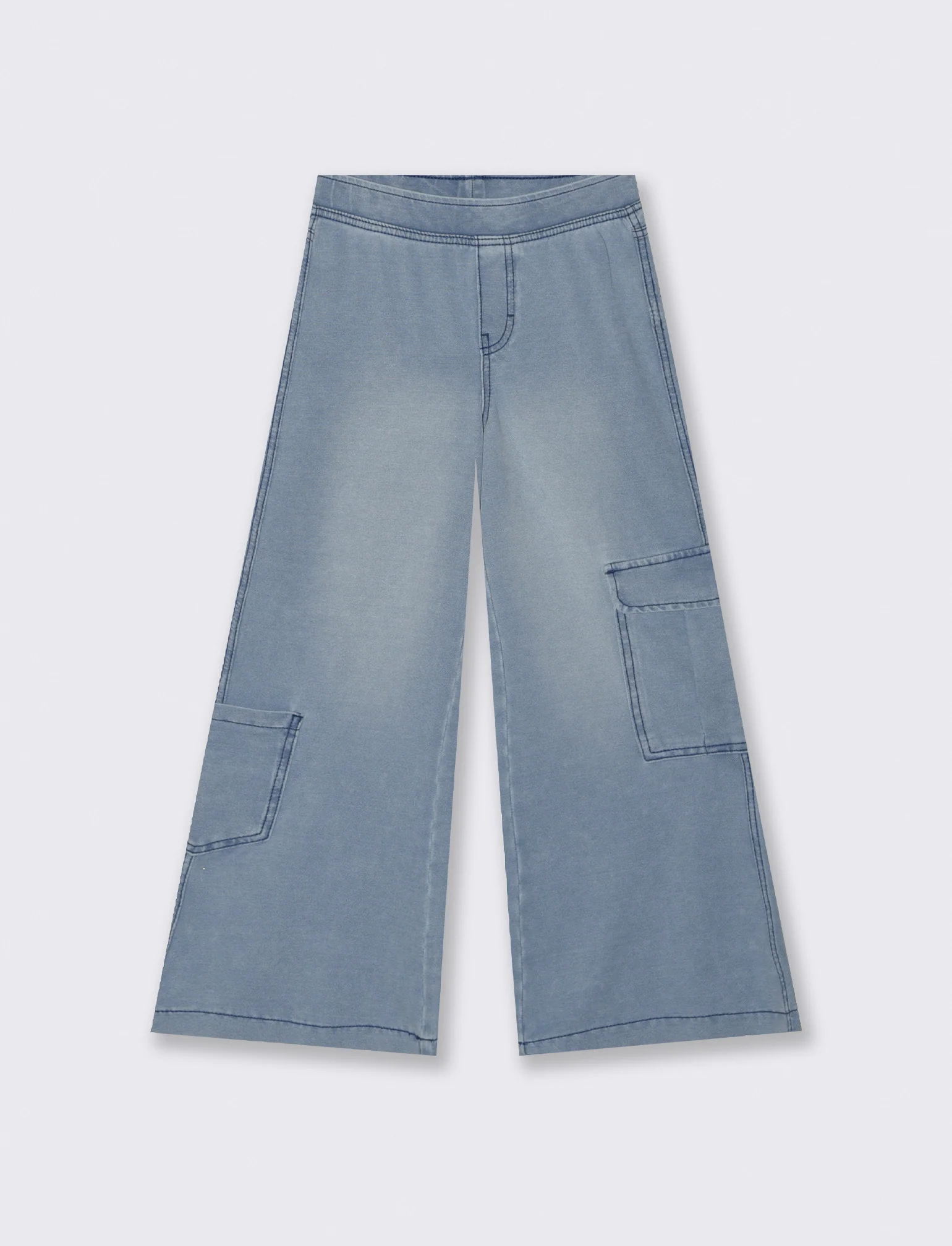 Pantaloni wide leg in finto denim elasticizzato - Denim chiaro