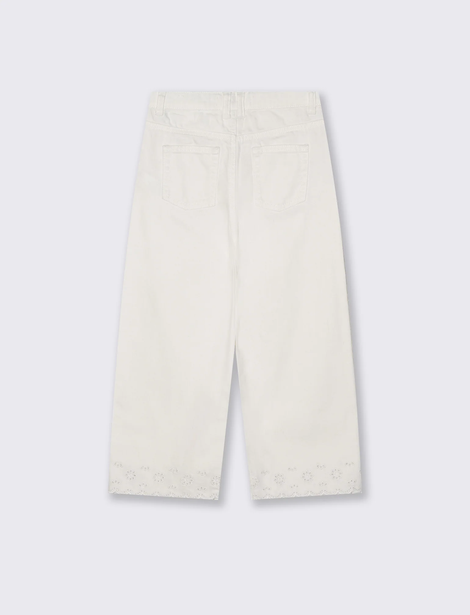 Pantaloni wide leg in twill con ricamo - Bianco latte - Image 2