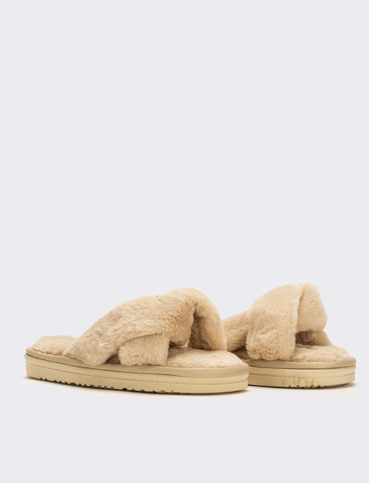 Pantofola aperta effetto furry da donna - Beige - Image 3