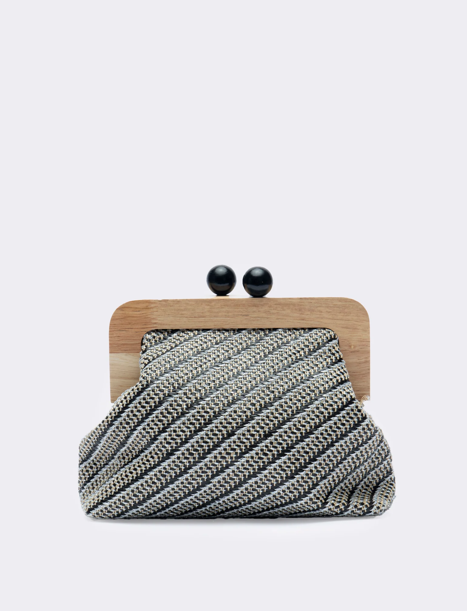 Pochette donna con chiusura in legno e tracolla - Nero
