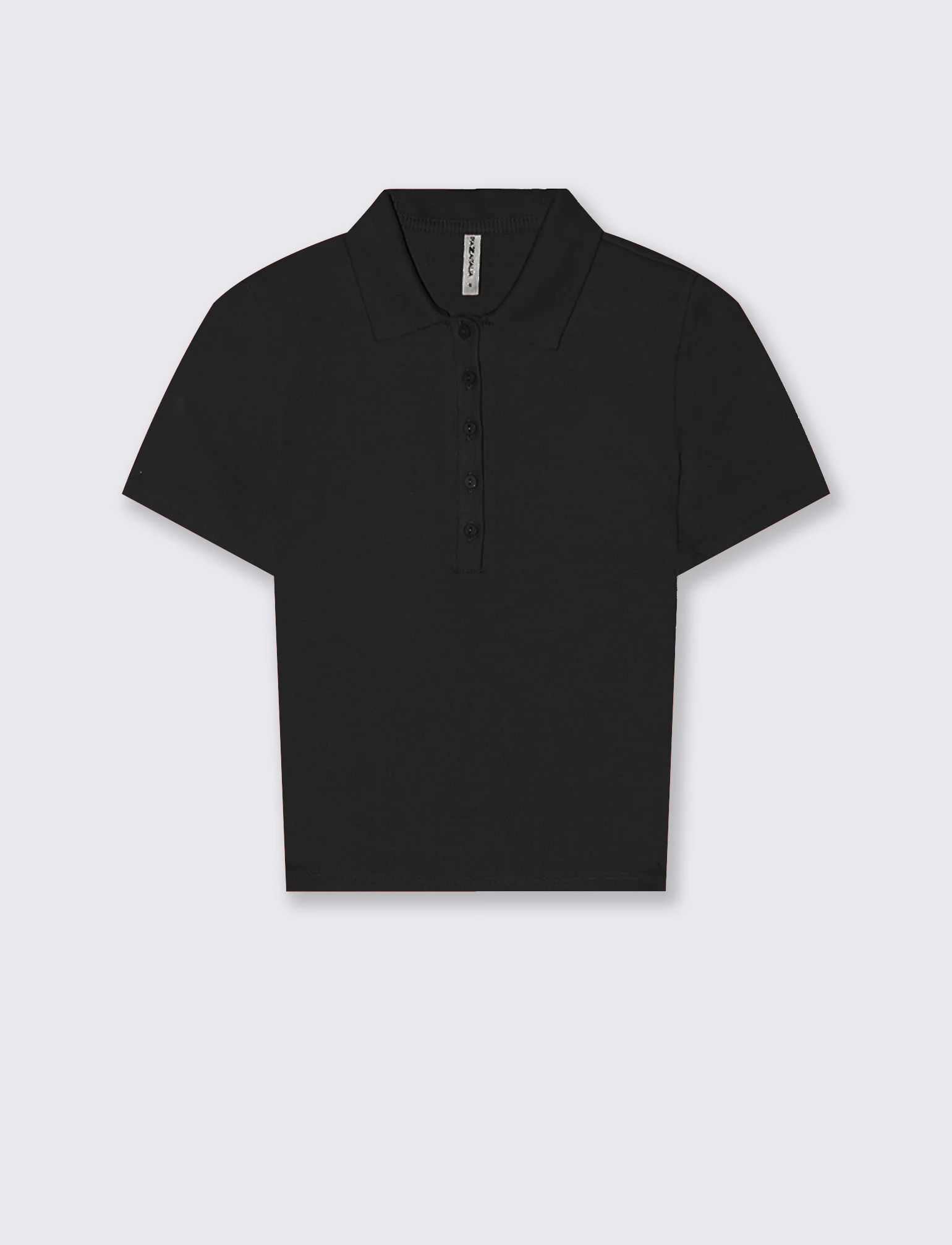 Polo a Coste Crop Mezza Manica - Nero