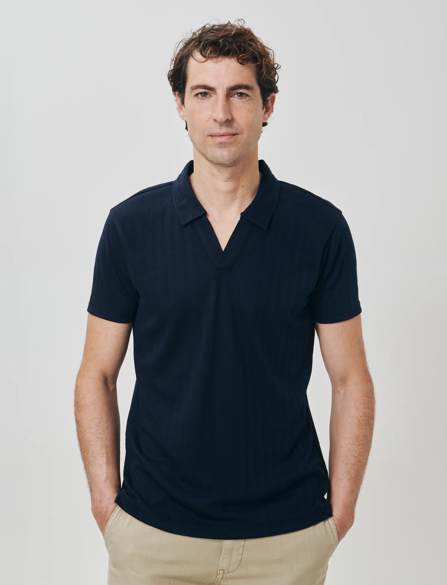 Polo a coste effetto maglia maniche corte - Blu