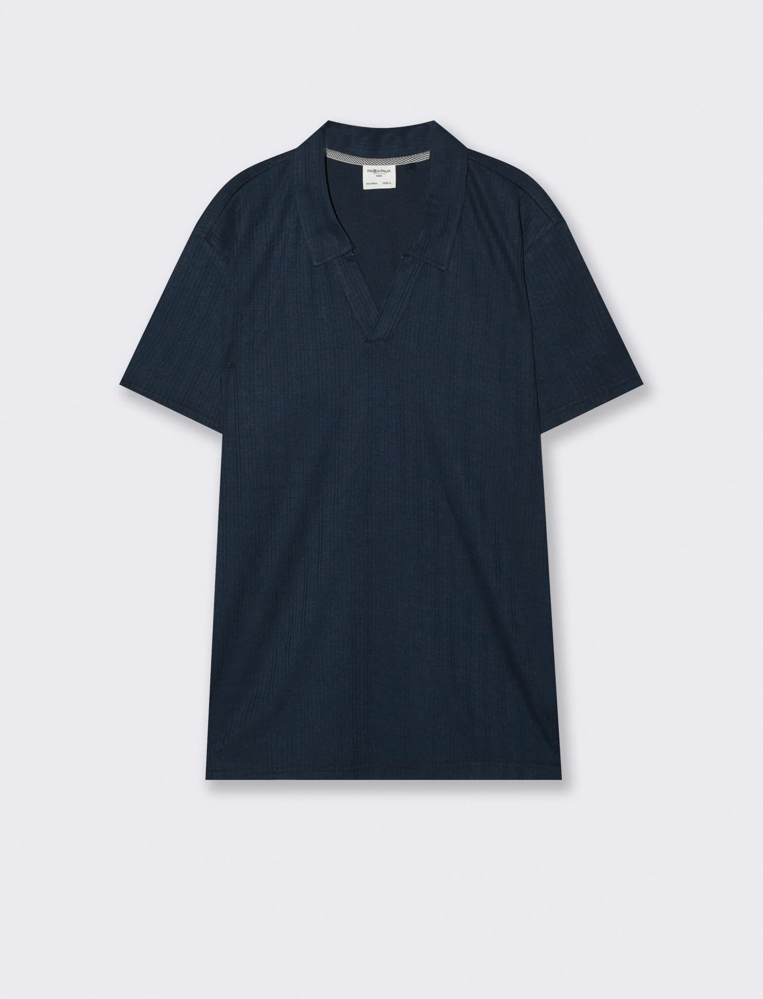 Polo a coste effetto maglia maniche corte - Blu - Image 4