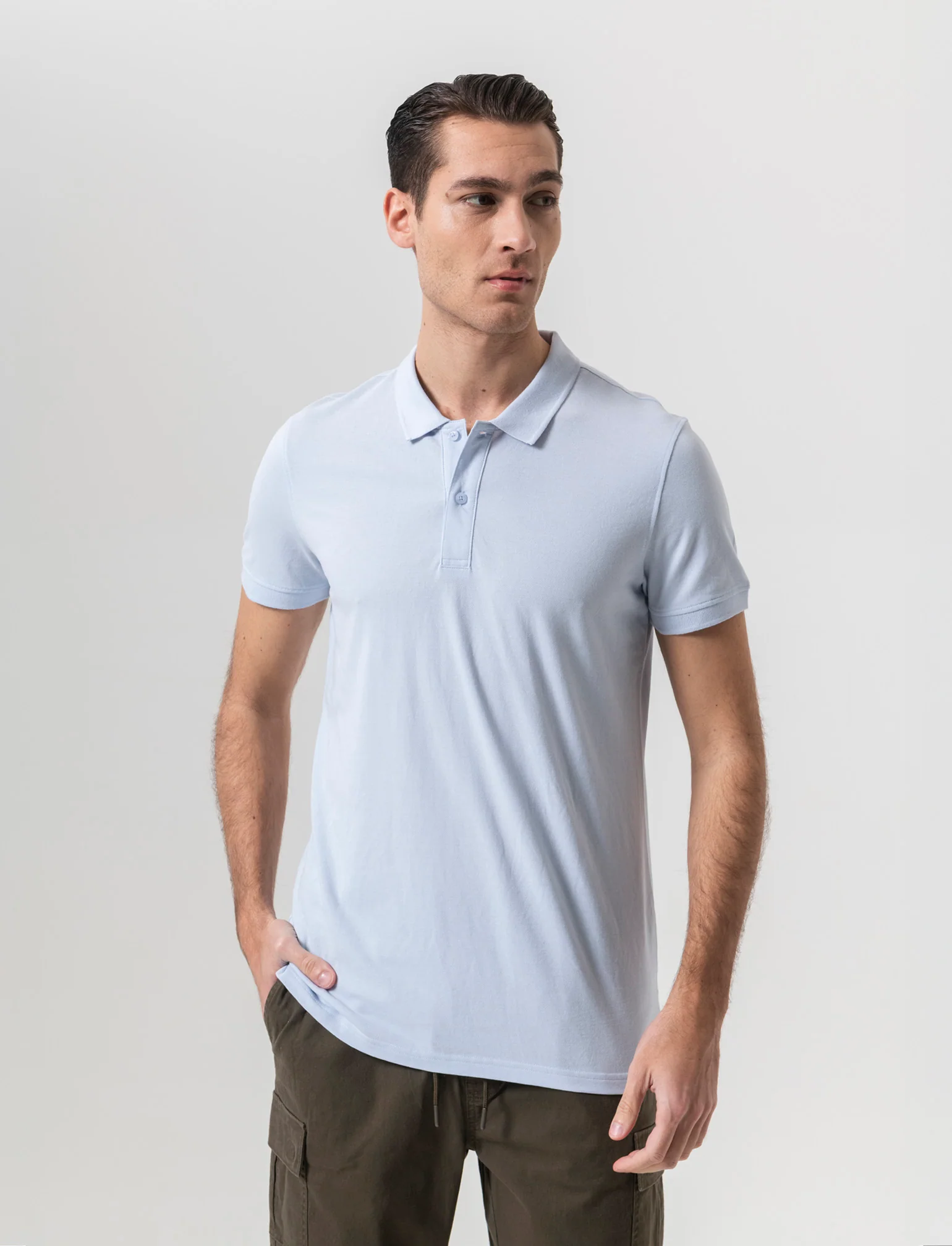 Polo basica in piquet da uomo - Celeste polvere - Image 3