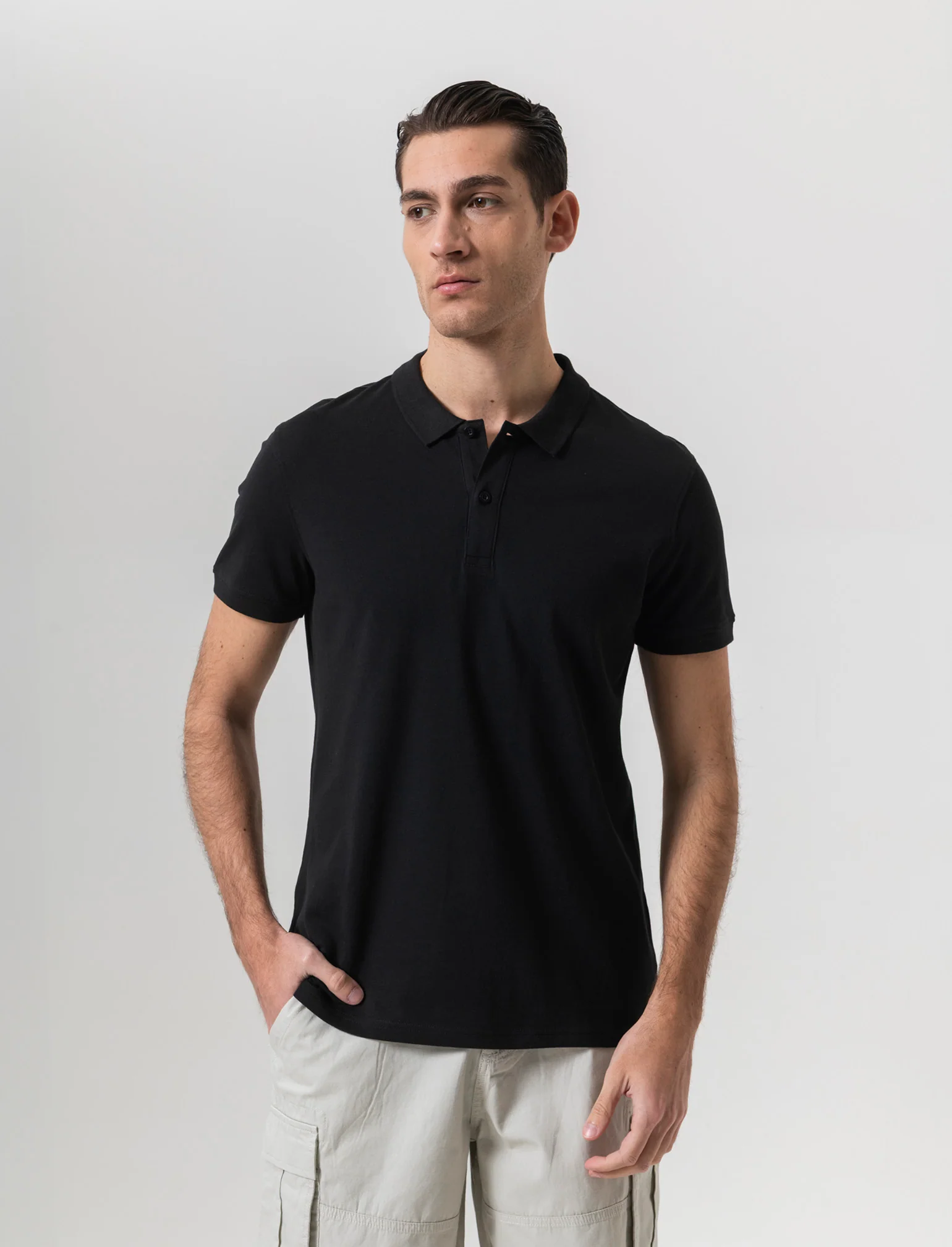 Polo basica in piquet da uomo - Nero - Image 3