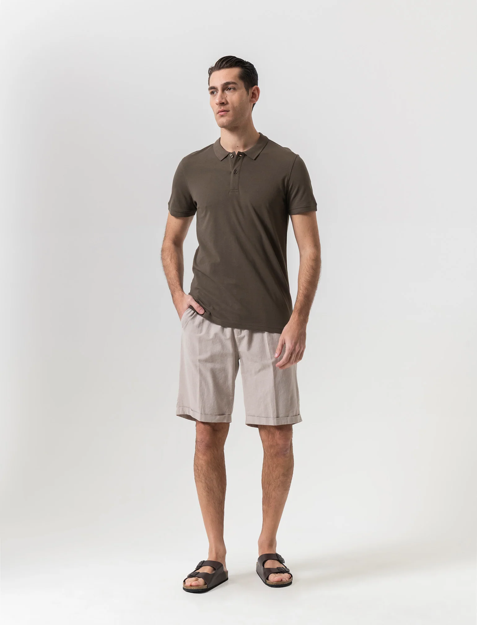 Polo basica in piquet da uomo - Verde kaki - Image 3