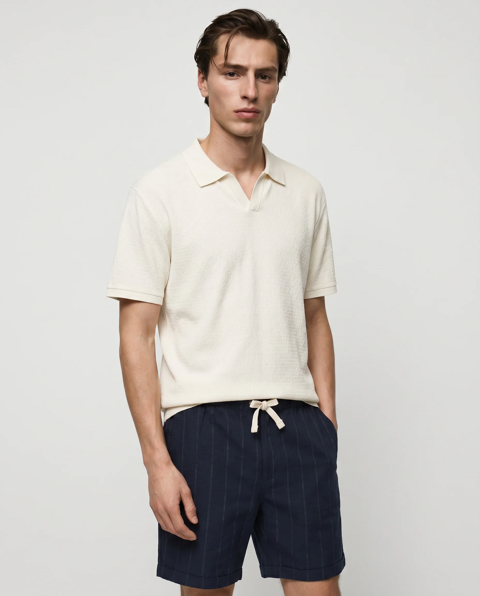 Polo Collo Derby in Jacquard Elegante - Bianco sporco - Image 3