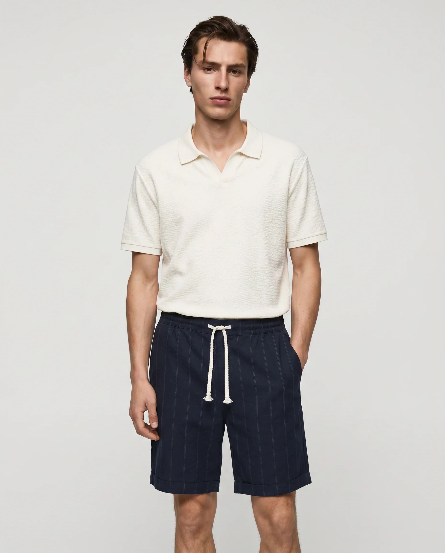 Polo Collo Derby in Jacquard Elegante - Bianco sporco - Image 4