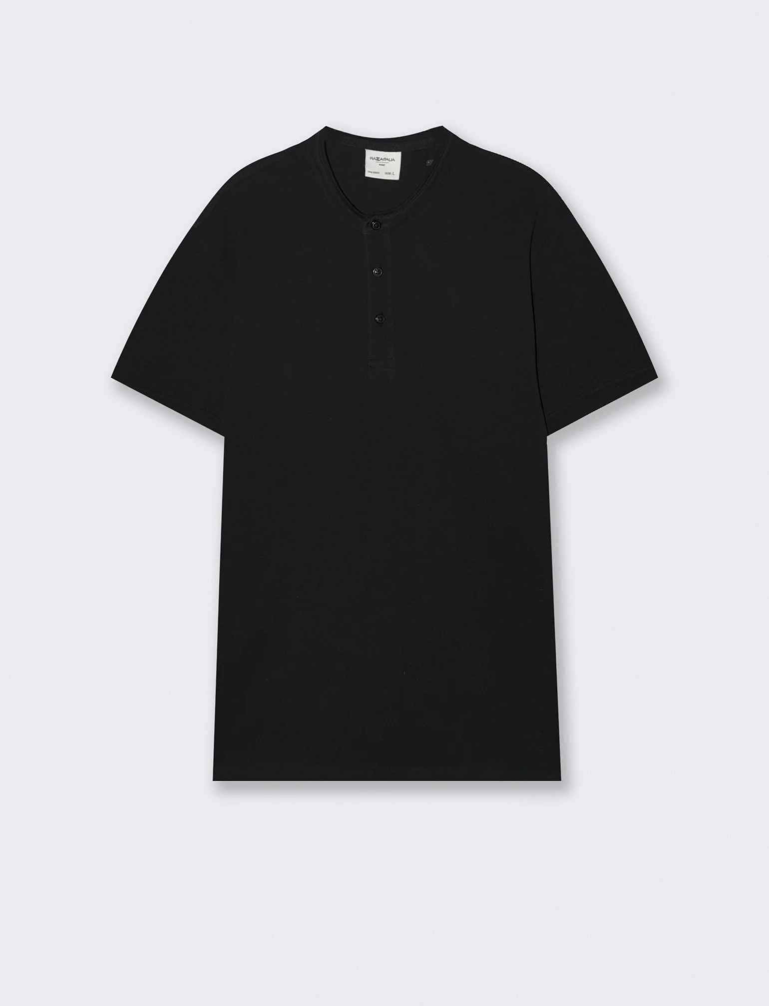 Polo coreana in piquet con colletto - Nero