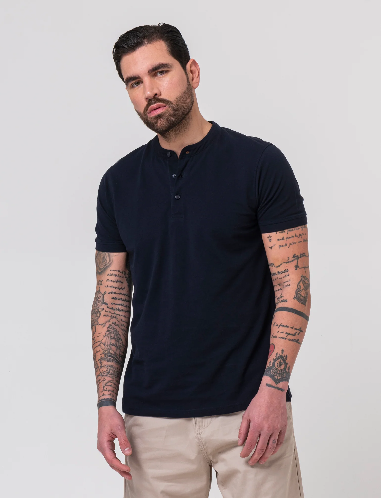 Polo coreana in piquet da uomo - Blu - Image 2