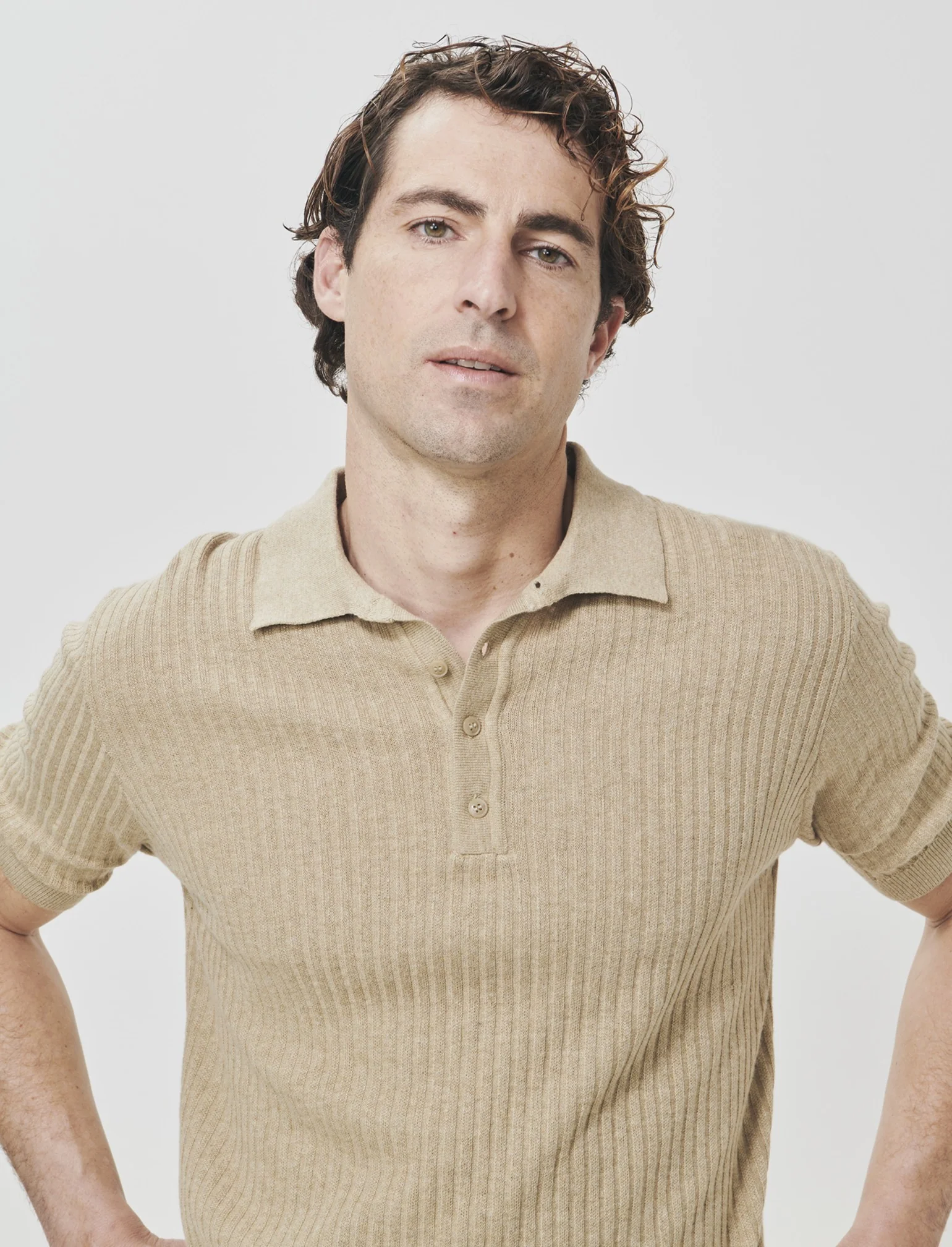 Polo in Maglia di Cotone a Coste - Beige - Image 3