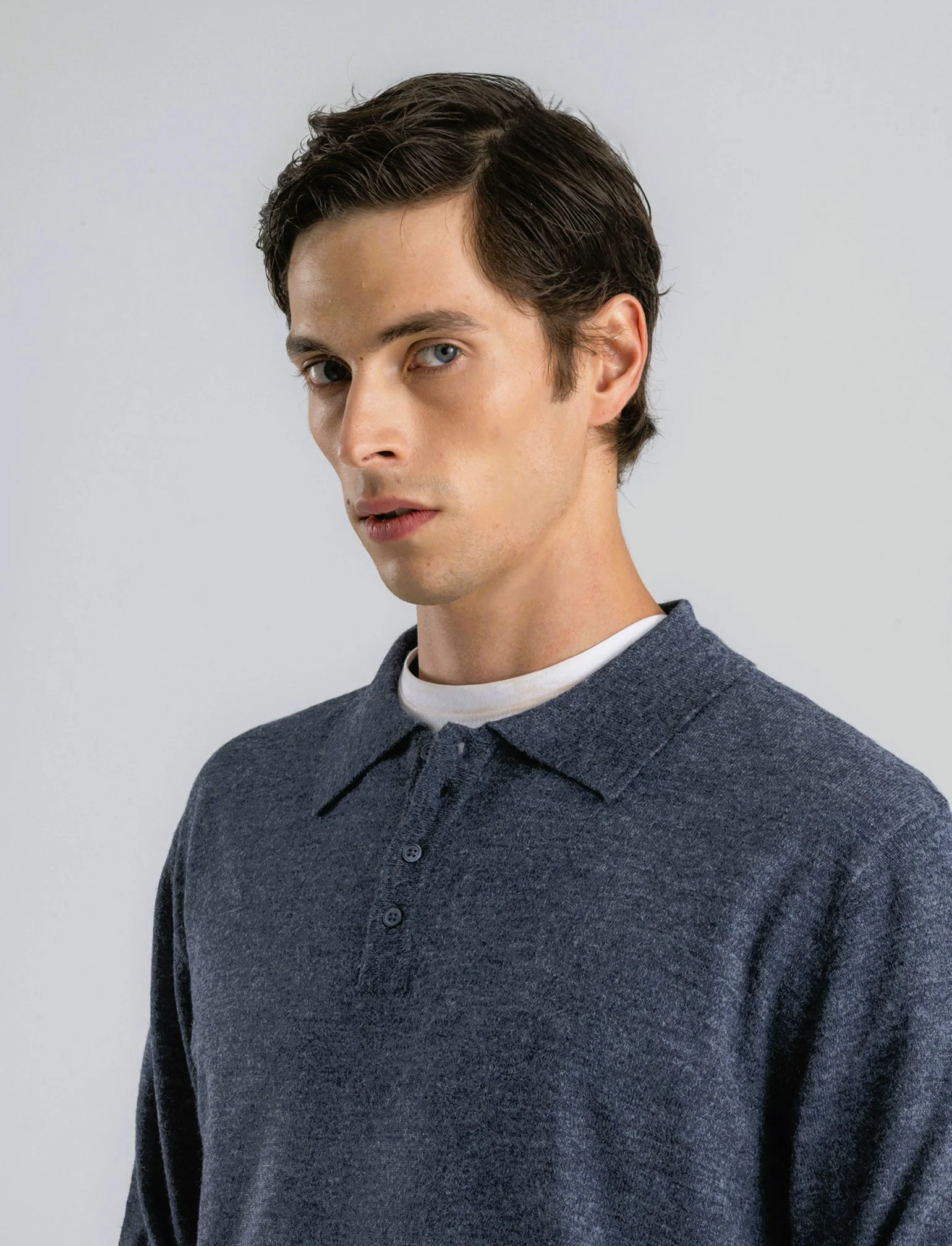 POLO IN MAGLIA EFFETTO LANA - Blu - Image 4