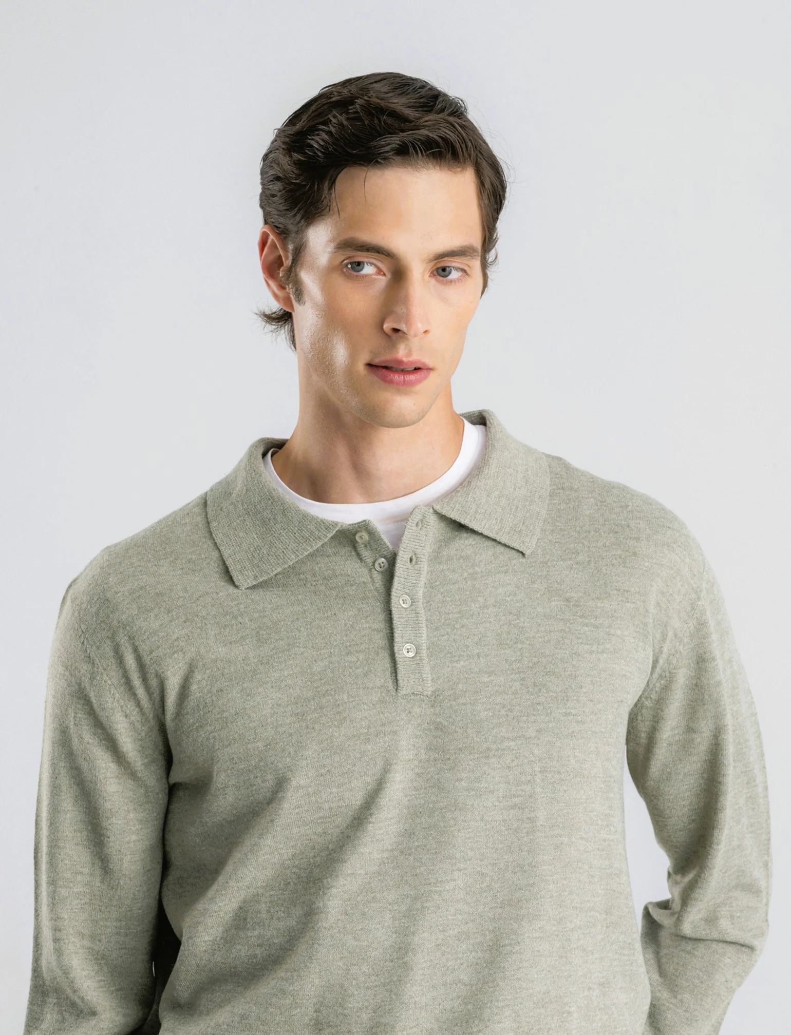 POLO IN MAGLIA EFFETTO LANA - Verde salvia - Image 3