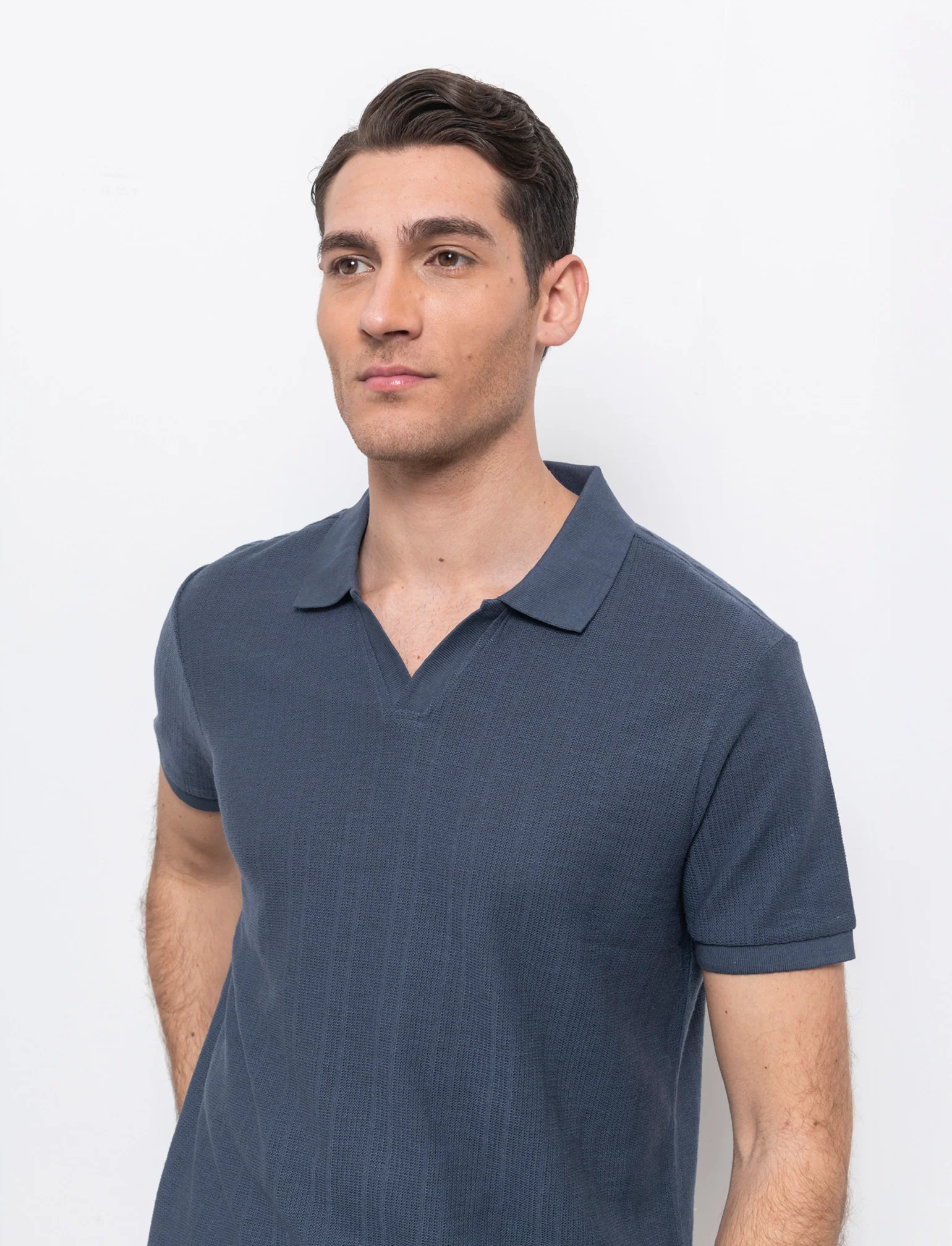 Polo in maglia jacquard da uomo - Avion - Image 2