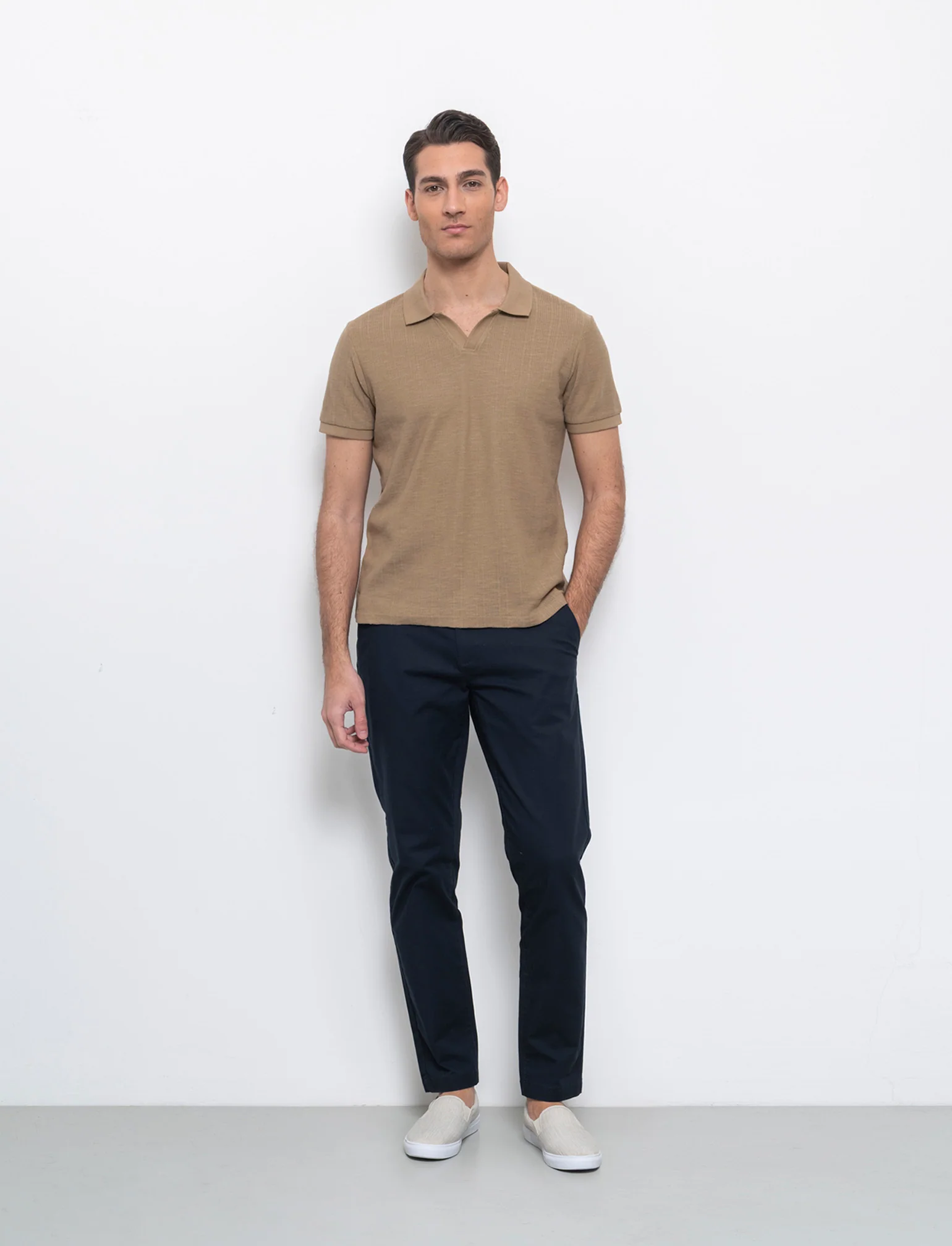 Polo in maglia jacquard da uomo - Grigio tortora - Image 2