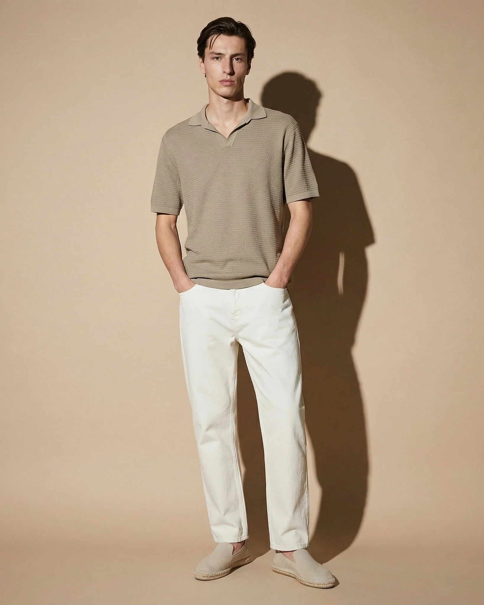 Polo in maglia jacquard misto cotone - Verde kaki - Image 3