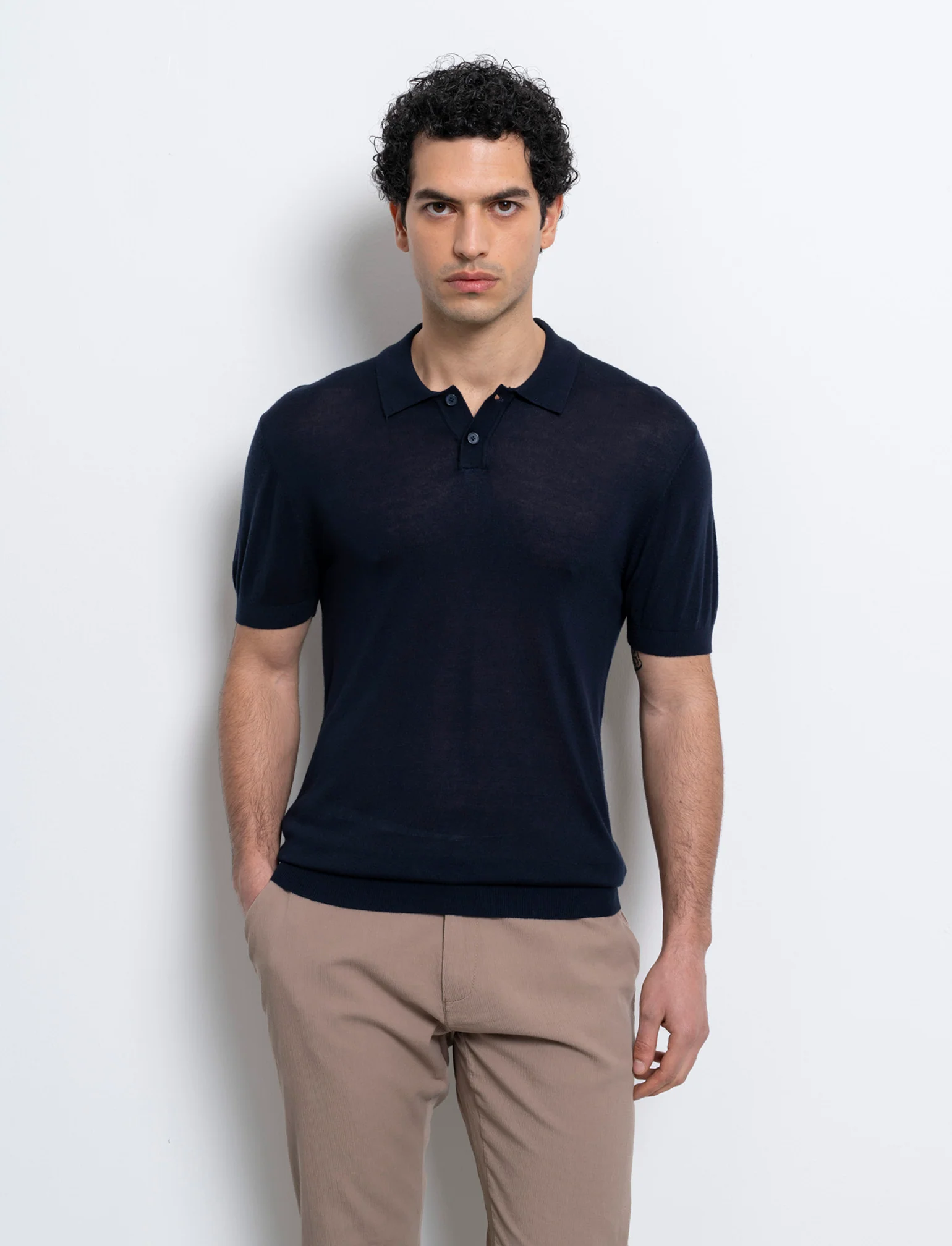 Polo in maglia sottile da uomo - Blu