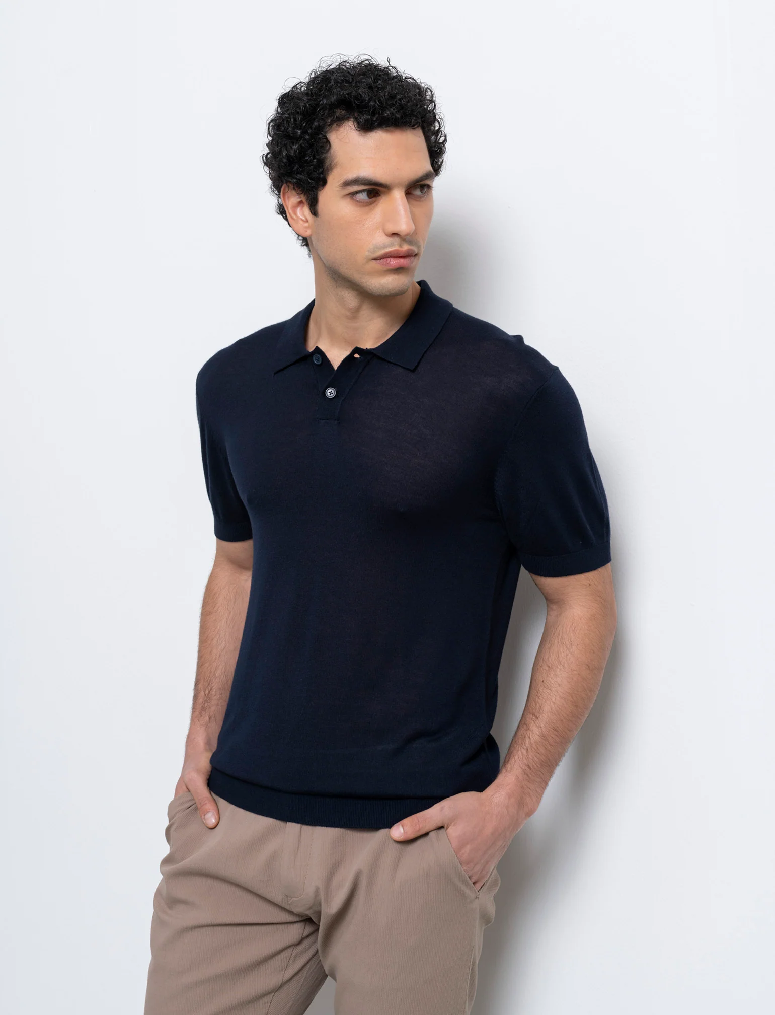 Polo in maglia sottile da uomo - Blu - Image 2