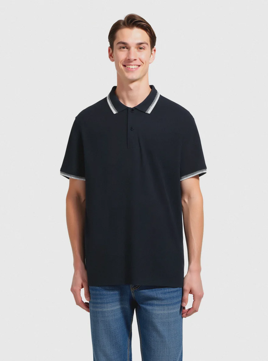 Polo in piquet con contrasti da uomo - Blu