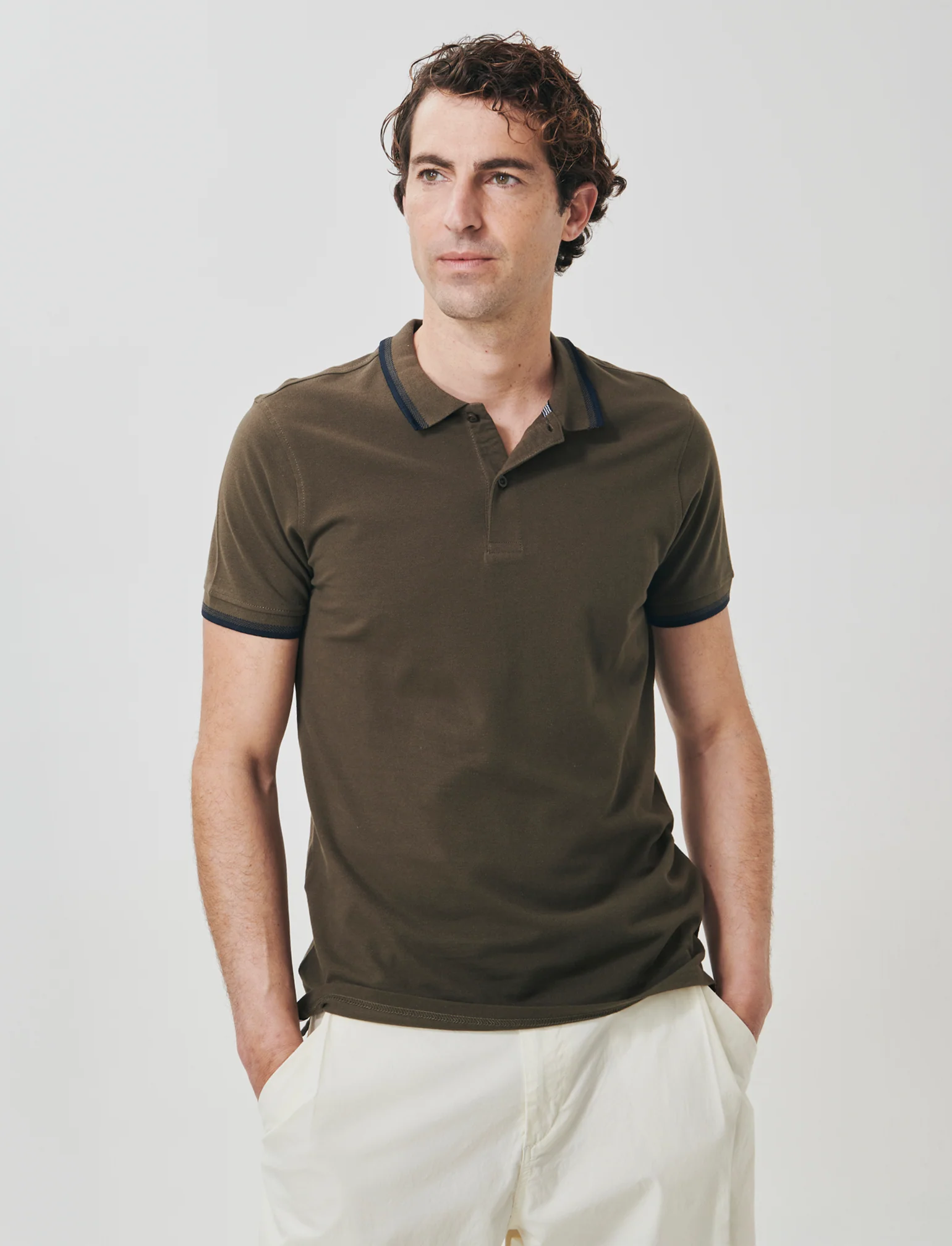 Polo in piquet con contrasti da uomo - Verde kaki - Image 2