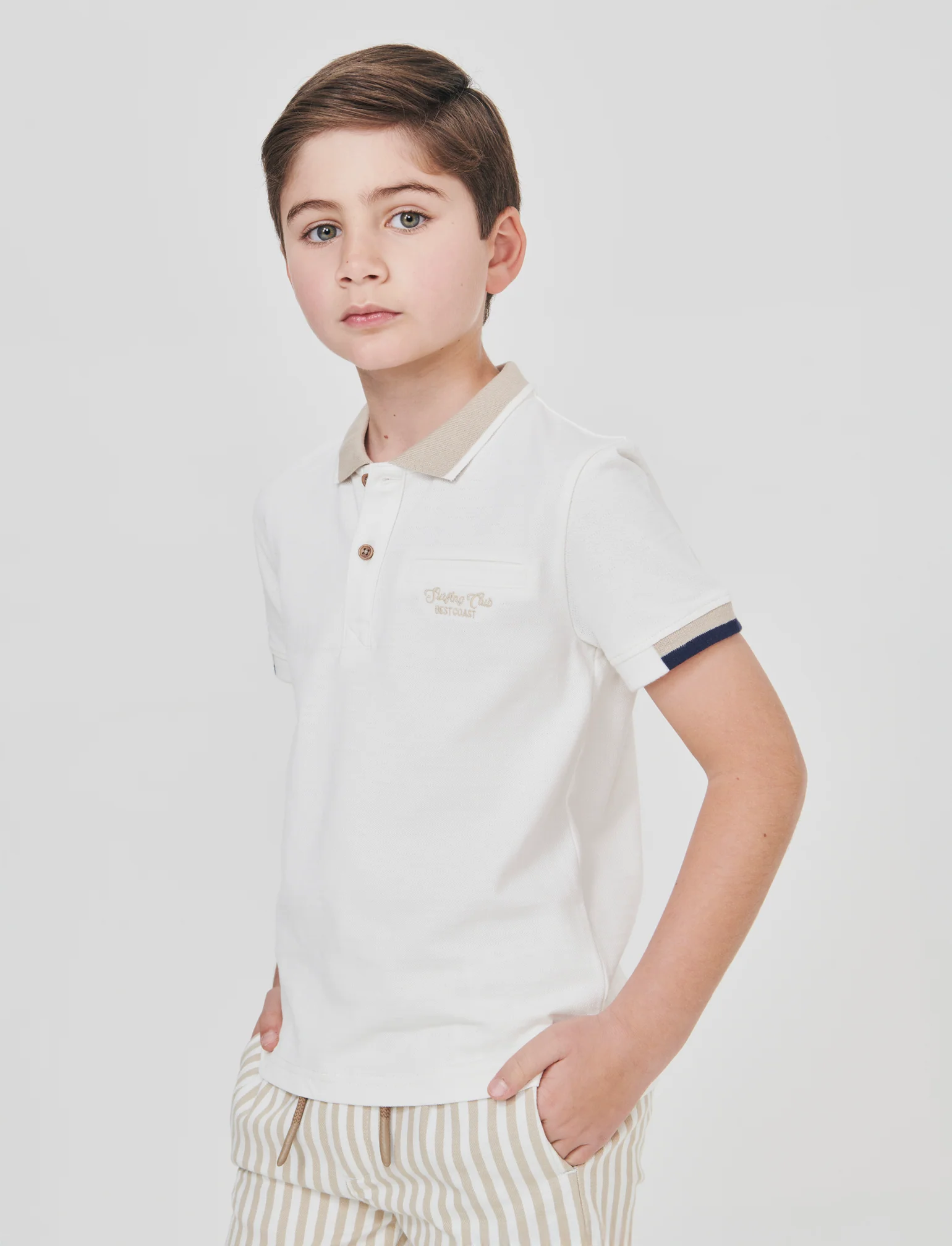 Polo in piquet con taschino elegante - Bianco latte - Image 3