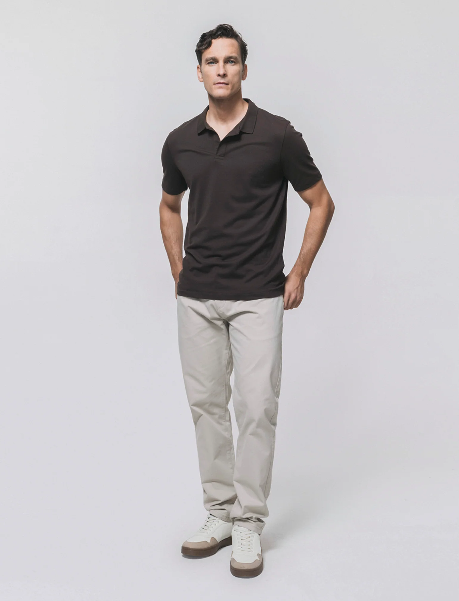 Polo in piquet elasticizzato premium - Moro