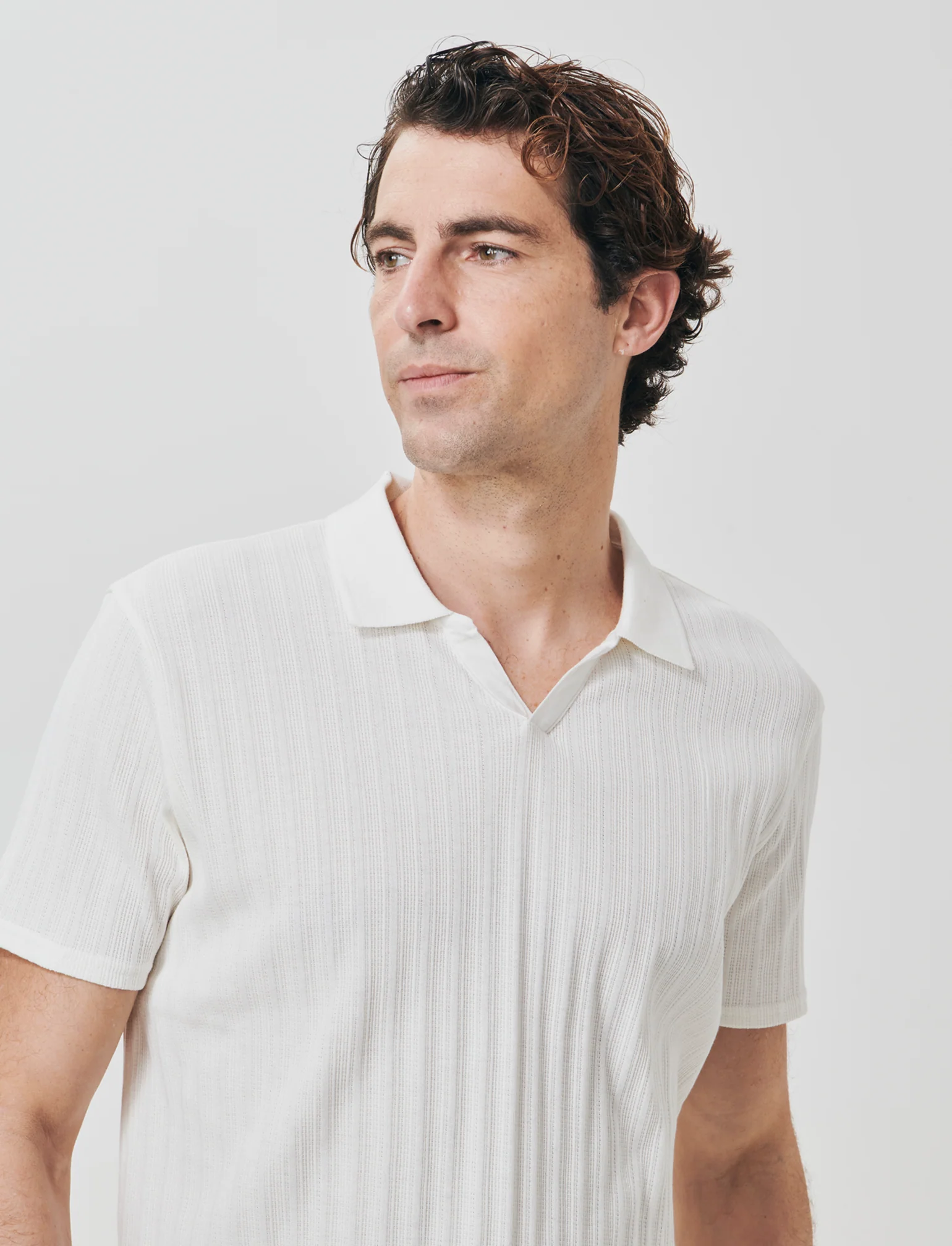 Polo Jacquard Effetto Maglia Maniche Corte - Beige ecru - Image 3