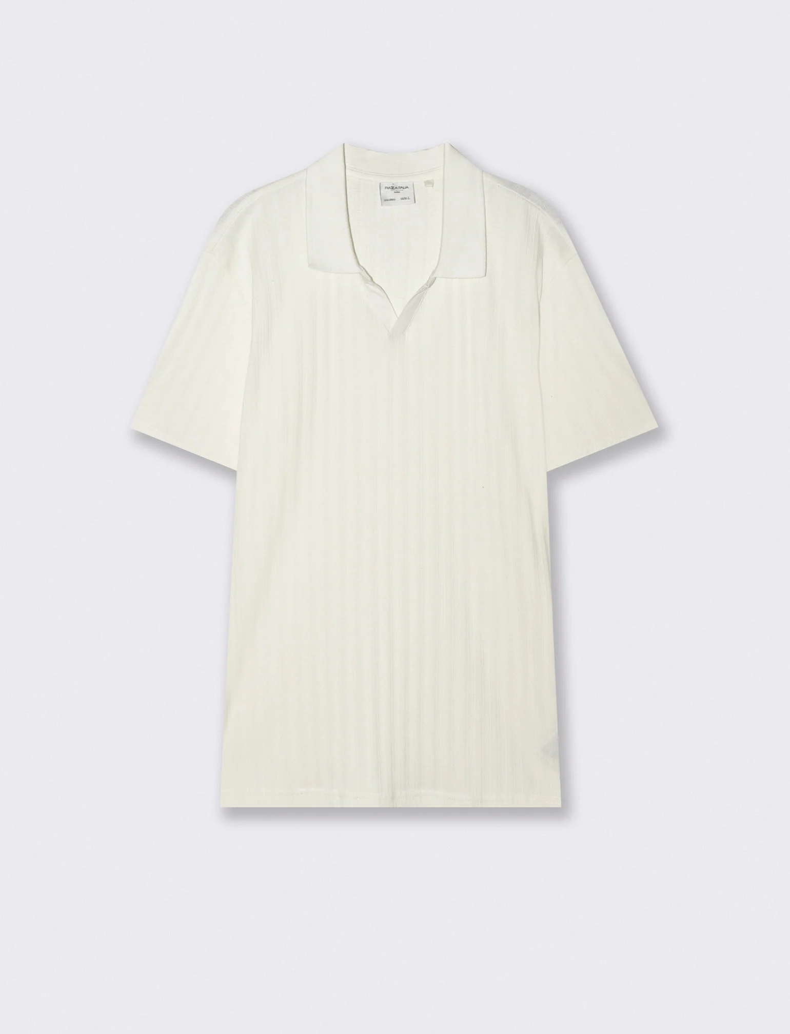 Polo Jacquard Effetto Maglia Maniche Corte - Beige ecru - Image 4
